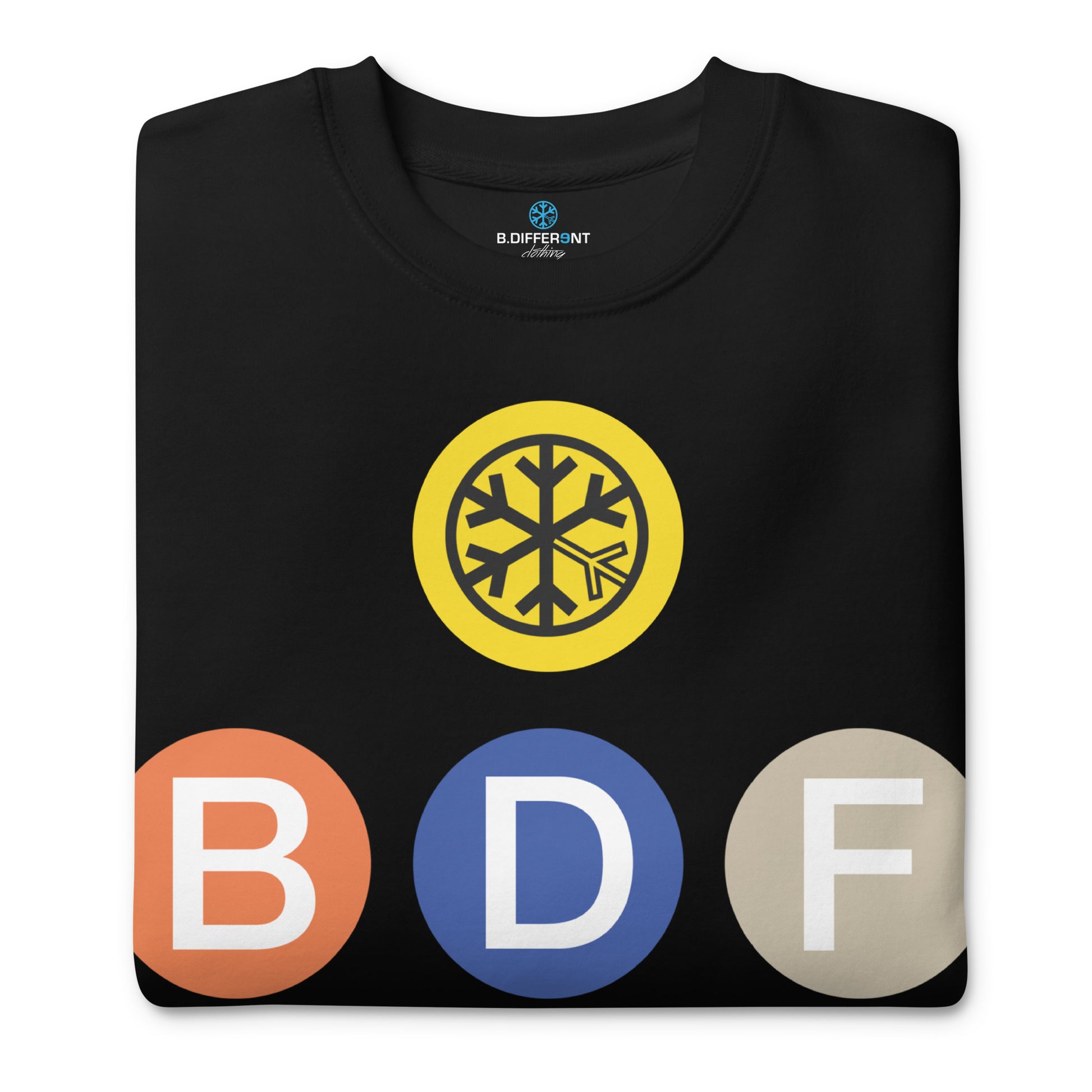 Black-BDFRNT NYC Subway Sweatshirt from B.Different Clothing, folded, graffiti-inspired streetwear