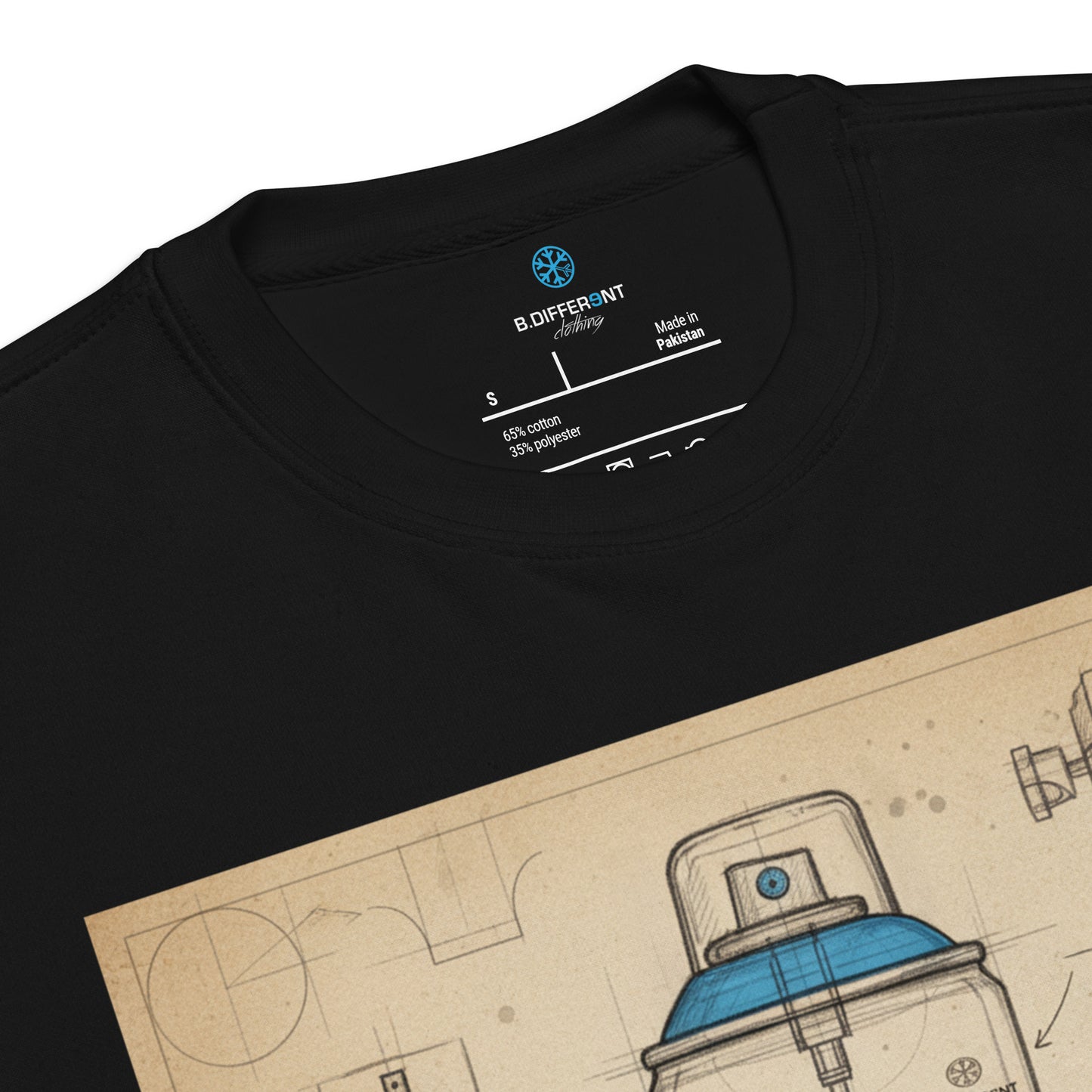 Black-Spray Can Sketch Graffiti Sweatshirt from B.Different Clothing, collar, graffiti-inspired streetwear