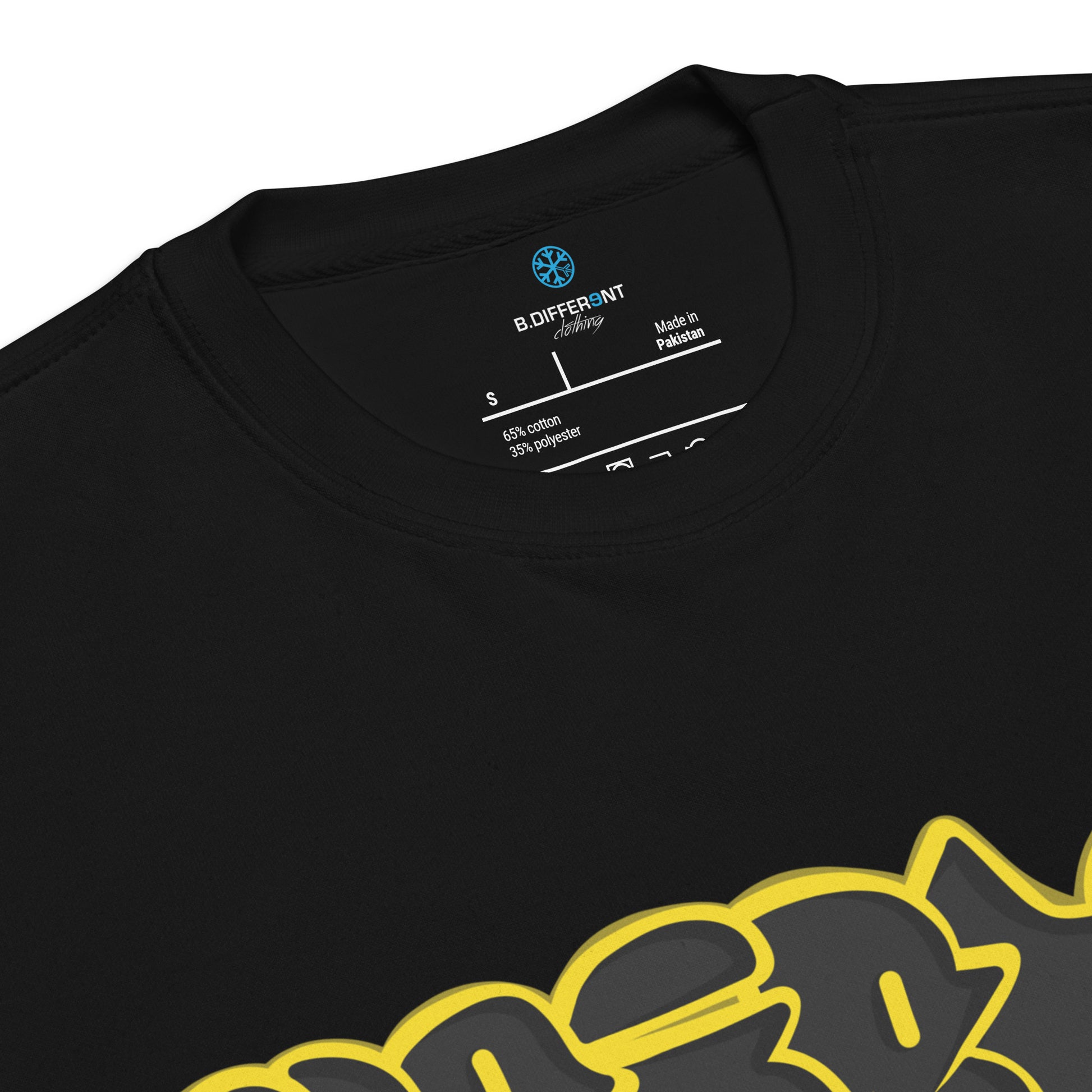 Black-Weirdo Graffiti Throwie Sweatshirt from B.Different Clothing, collar, graffiti-inspired streetwear