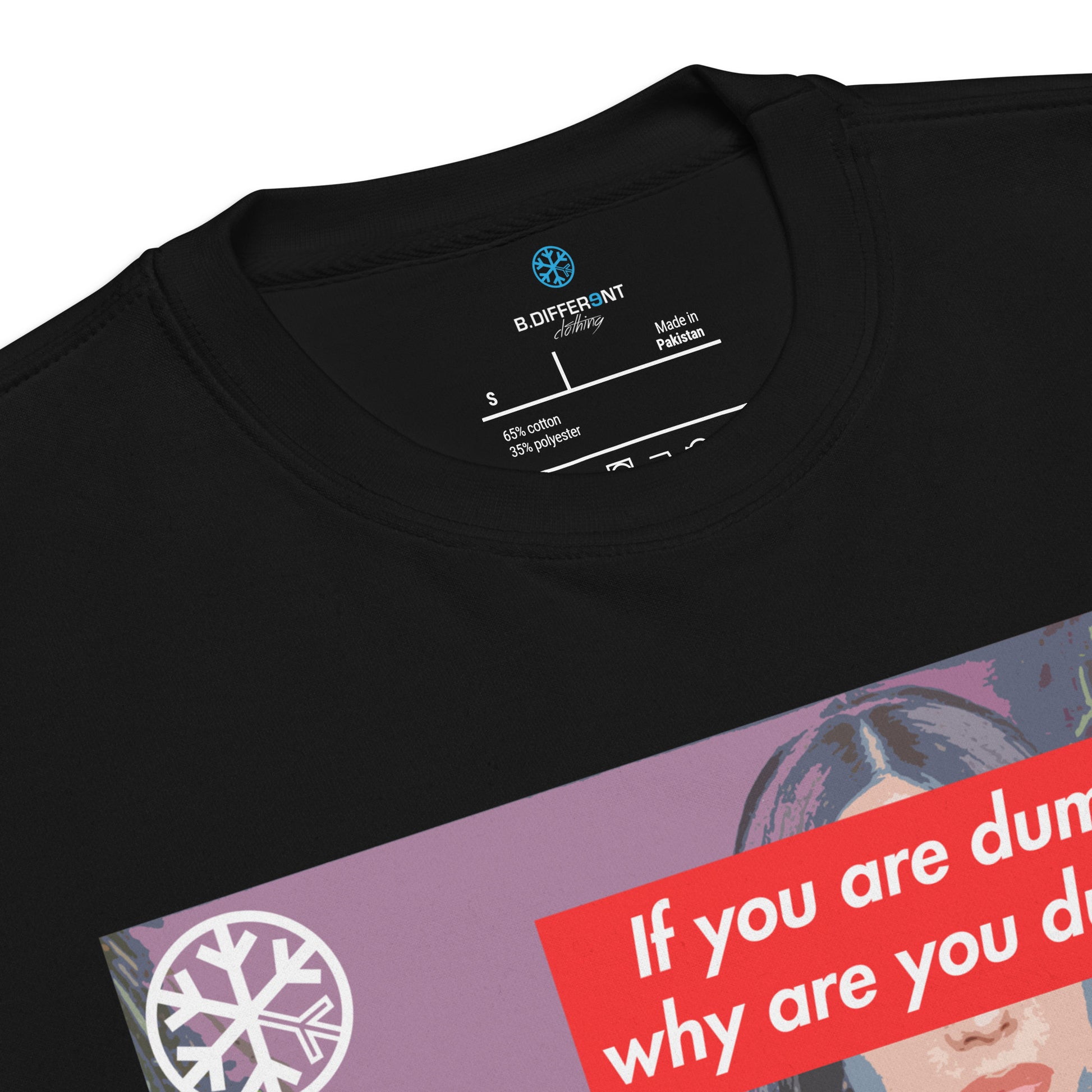 Black-Why Are You Dumb Sweatshirt from B.Different Clothing, collar, graffiti-inspired streetwear