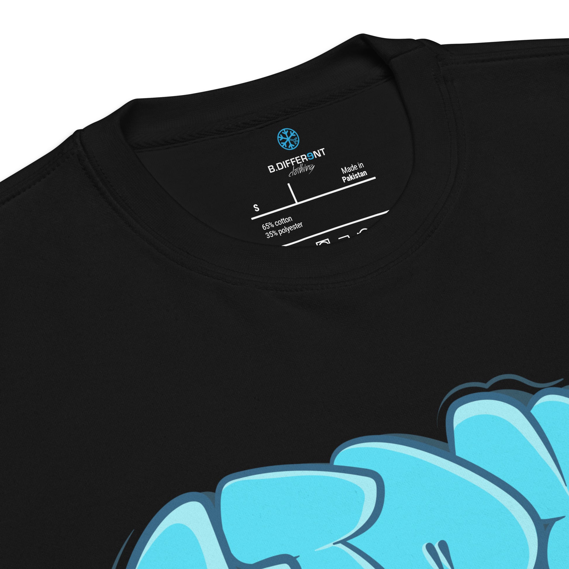 Black-Stay Weird Graffiti Throw-up Sweatshirt from B.Different Clothing, collar, graffiti-inspired streetwear