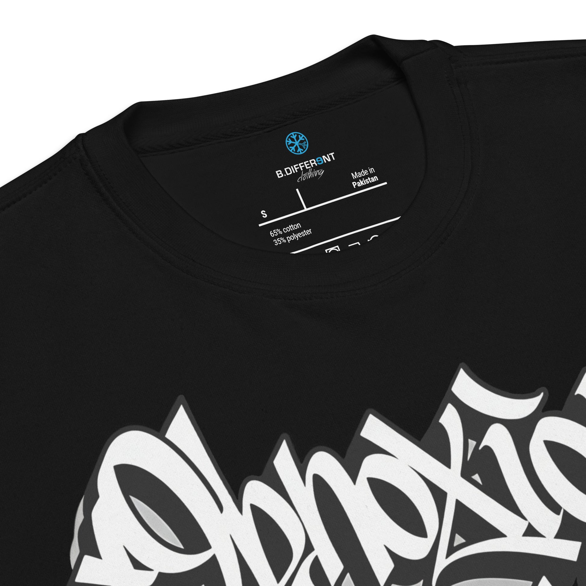 Black-Obnoxious Freak Graffiti Sweatshirt from B.Different Clothing, collar, graffiti-inspired streetwear