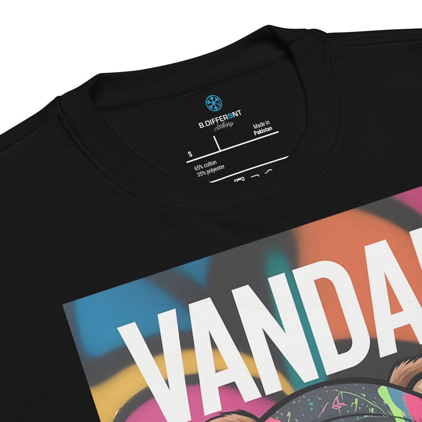 Black-Vandal Teddy Bear Graffiti Sweatshirt from B.Different Clothing, collar, graffiti-inspired streetwear