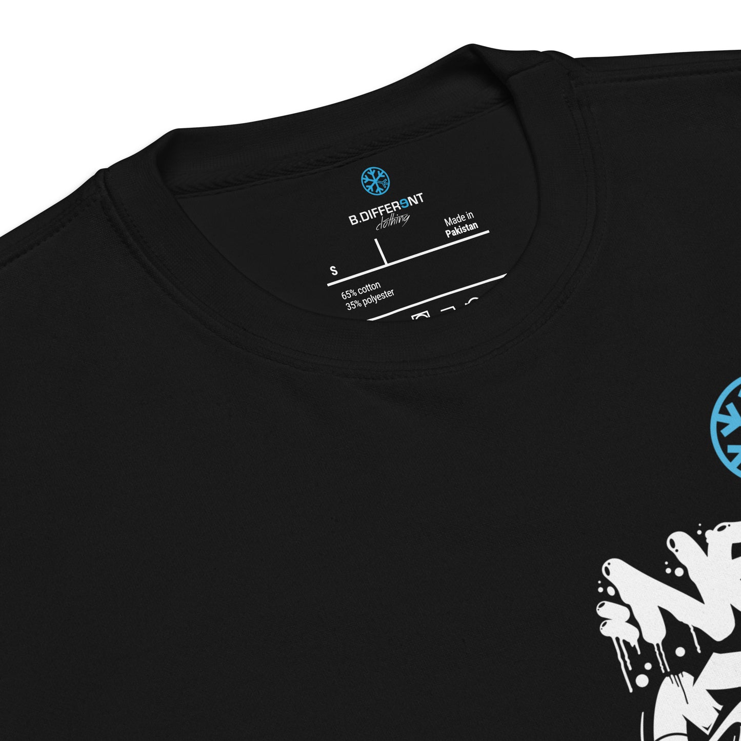 Black-Never Stop Graffiti Character Sweatshirt from B.Different Clothing, collar, graffiti-inspired streetwear