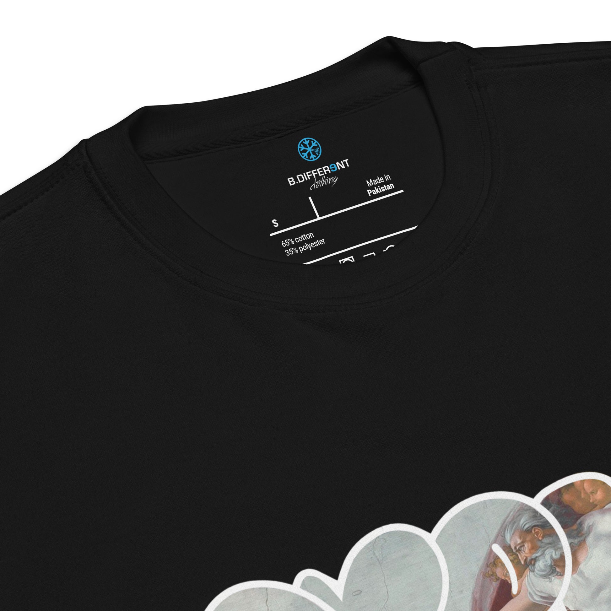 Black-BDFRNT Throwie x Creation of Adam Graffiti Sweatshirt from B.Different Clothing, collar, graffiti-inspired streetwear