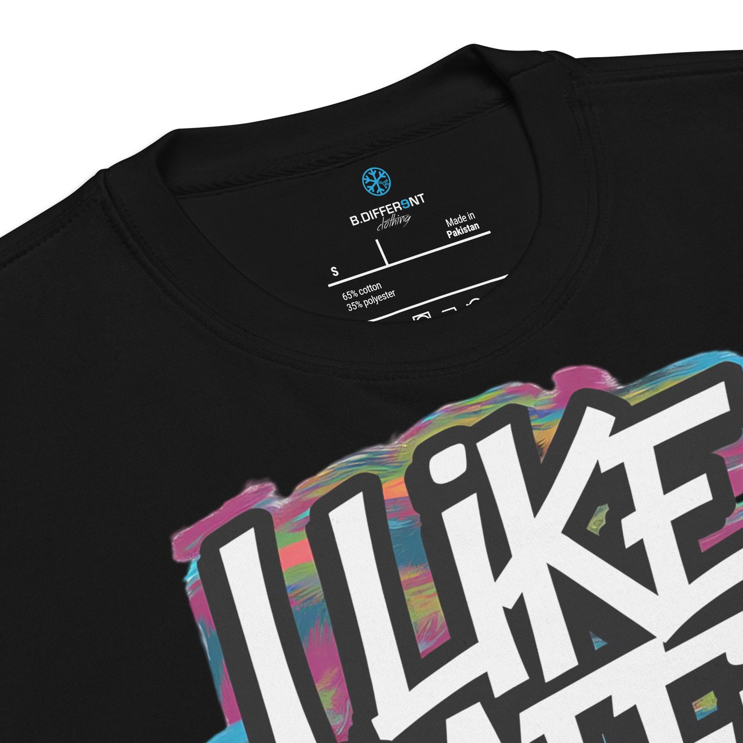 Black-I Like Graffiti and Maybe 2 People Sweatshirt from B.Different Clothing, collar, graffiti-inspired streetwear