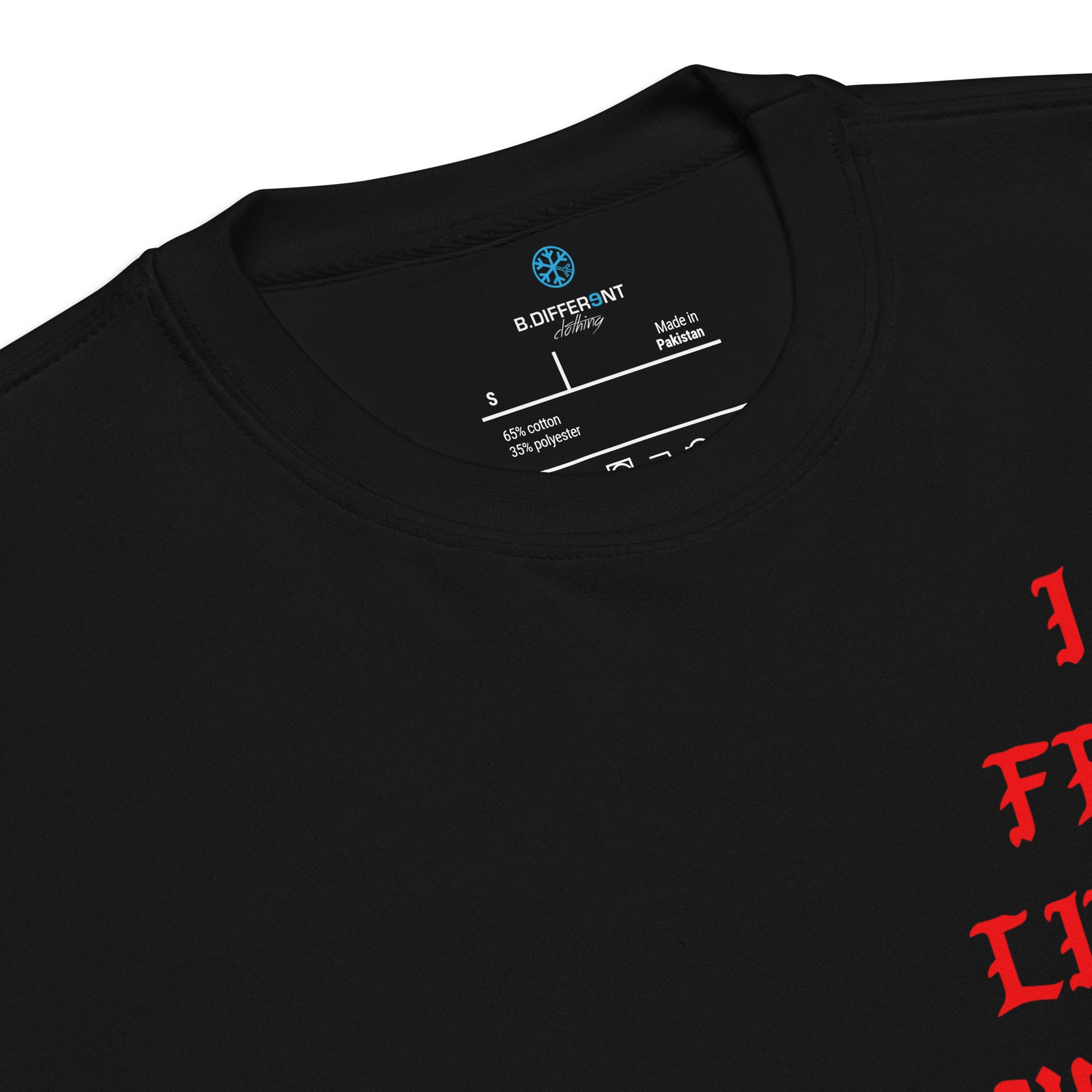 Black-I Feel Like a Weirdo Sweatshirt from B.Different Clothing, collar, graffiti-inspired streetwear