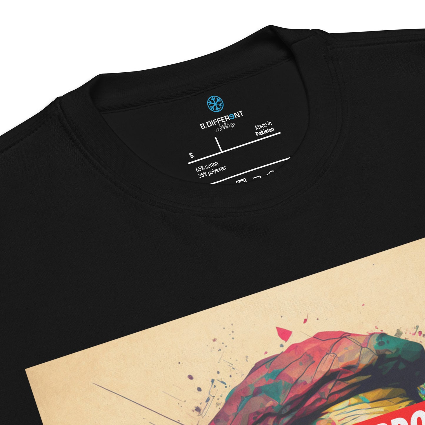 Black-Leonardo da Vinci Sweatshirt from B.Different Clothing, collar, graffiti-inspired streetwear
