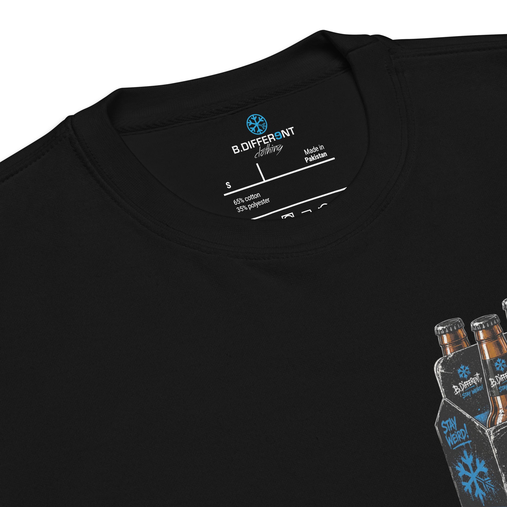Black-Six Pack Beer Graffiti Sweatshirt from B.Different Clothing, collar, graffiti-inspired streetwear