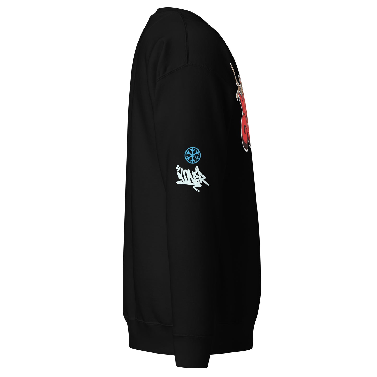 Black-Loner Graffiti Piece Sweatshirt from B.Different Clothing, side view, graffiti-inspired streetwear