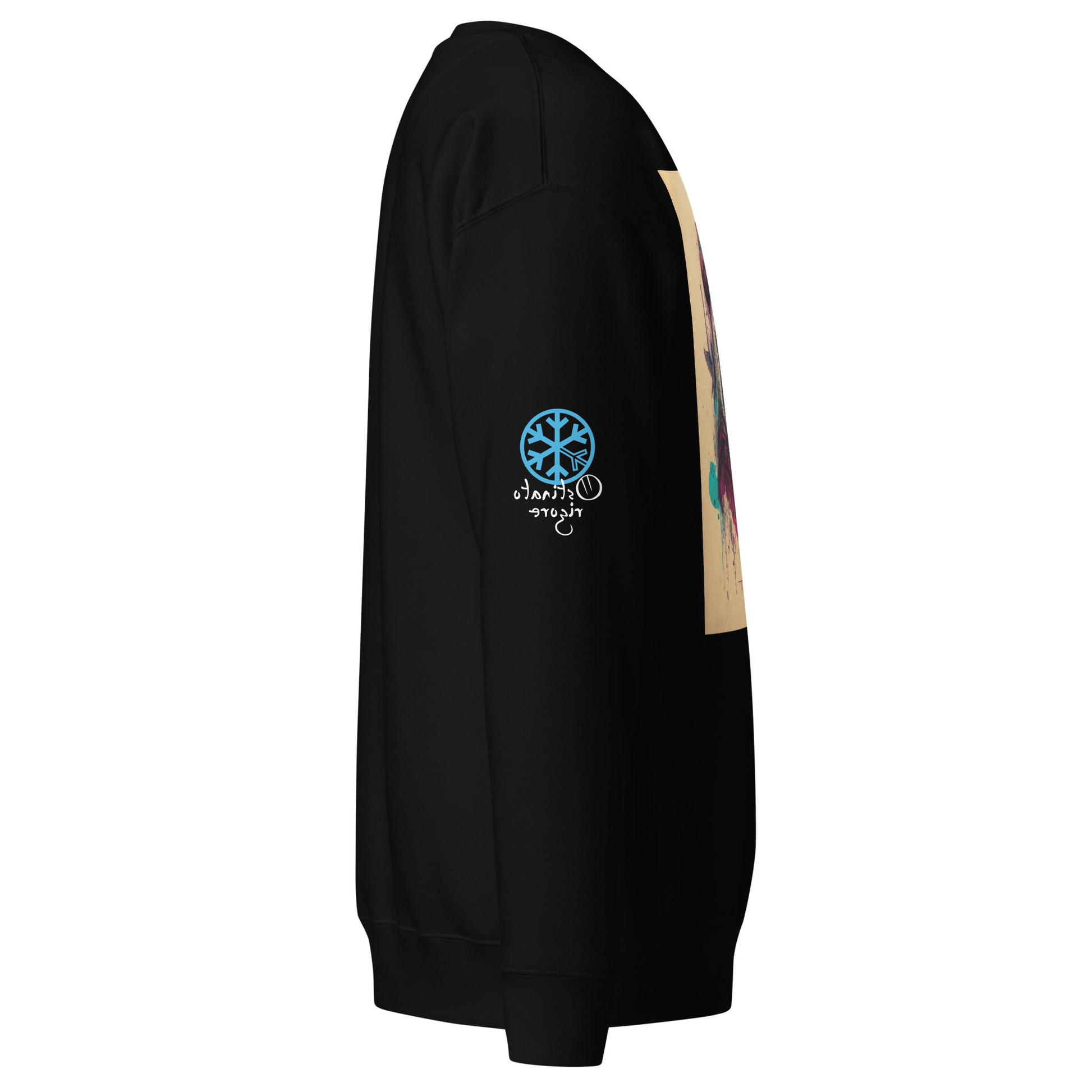 Black-Leonardo da Vinci Sweatshirt from B.Different Clothing, side view, graffiti-inspired streetwear