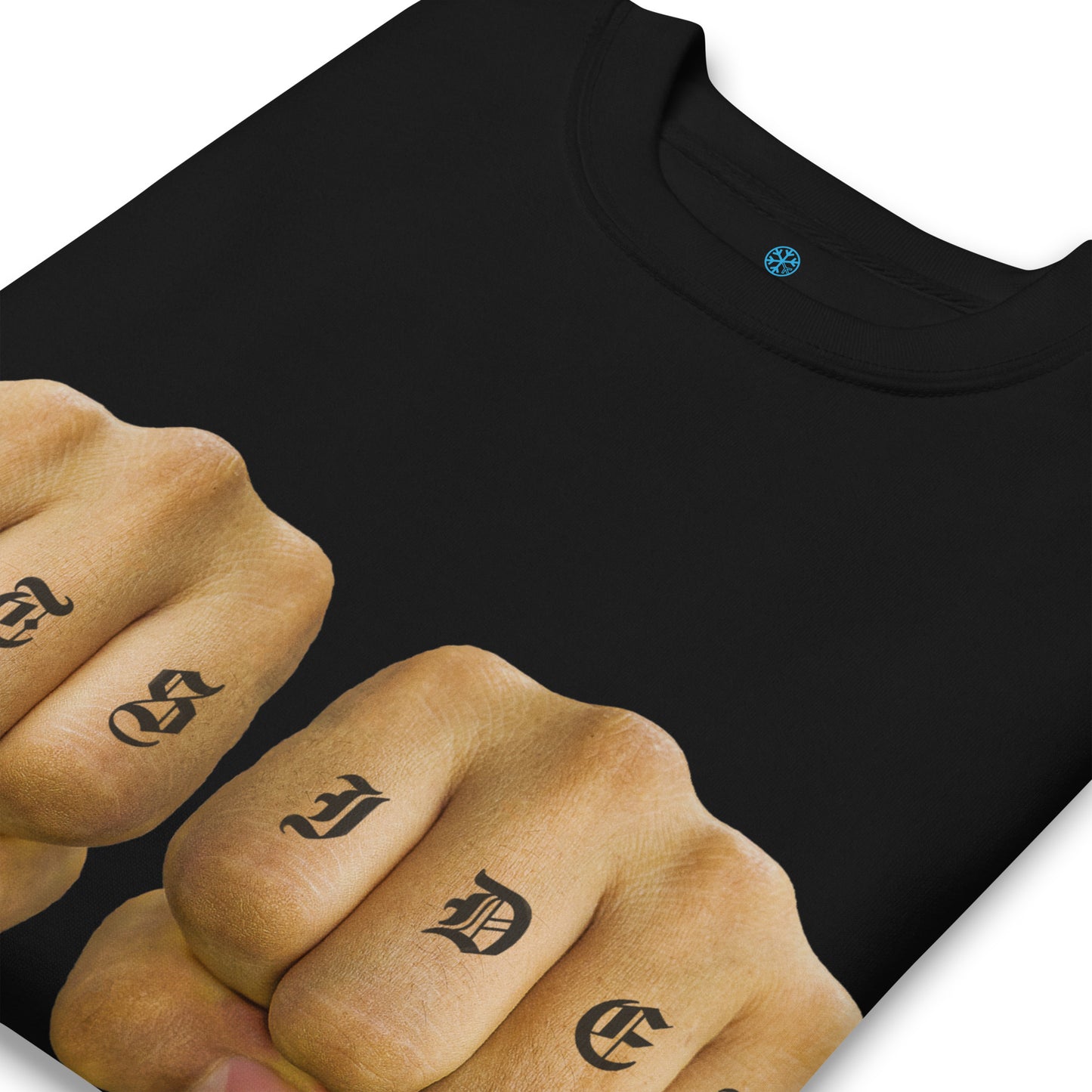 Black-Outsider Tattoo Sweatshirt from B.Different Clothing, detail, graffiti-inspired streetwear