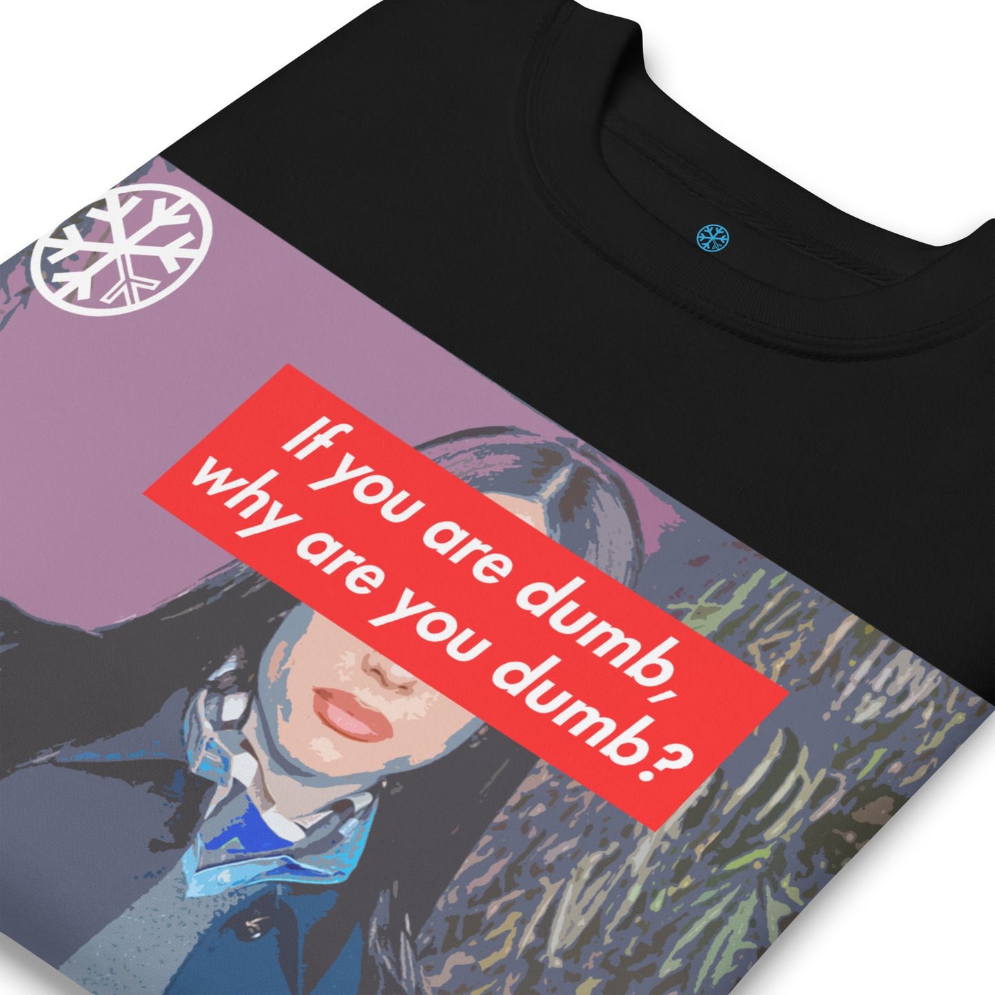 Black-Why Are You Dumb Sweatshirt from B.Different Clothing, detail, graffiti-inspired streetwear