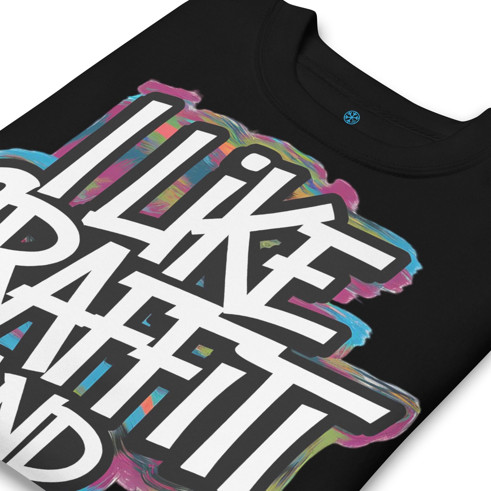 Black-I Like Graffiti and Maybe 2 People Sweatshirt from B.Different Clothing, detail, graffiti-inspired streetwear