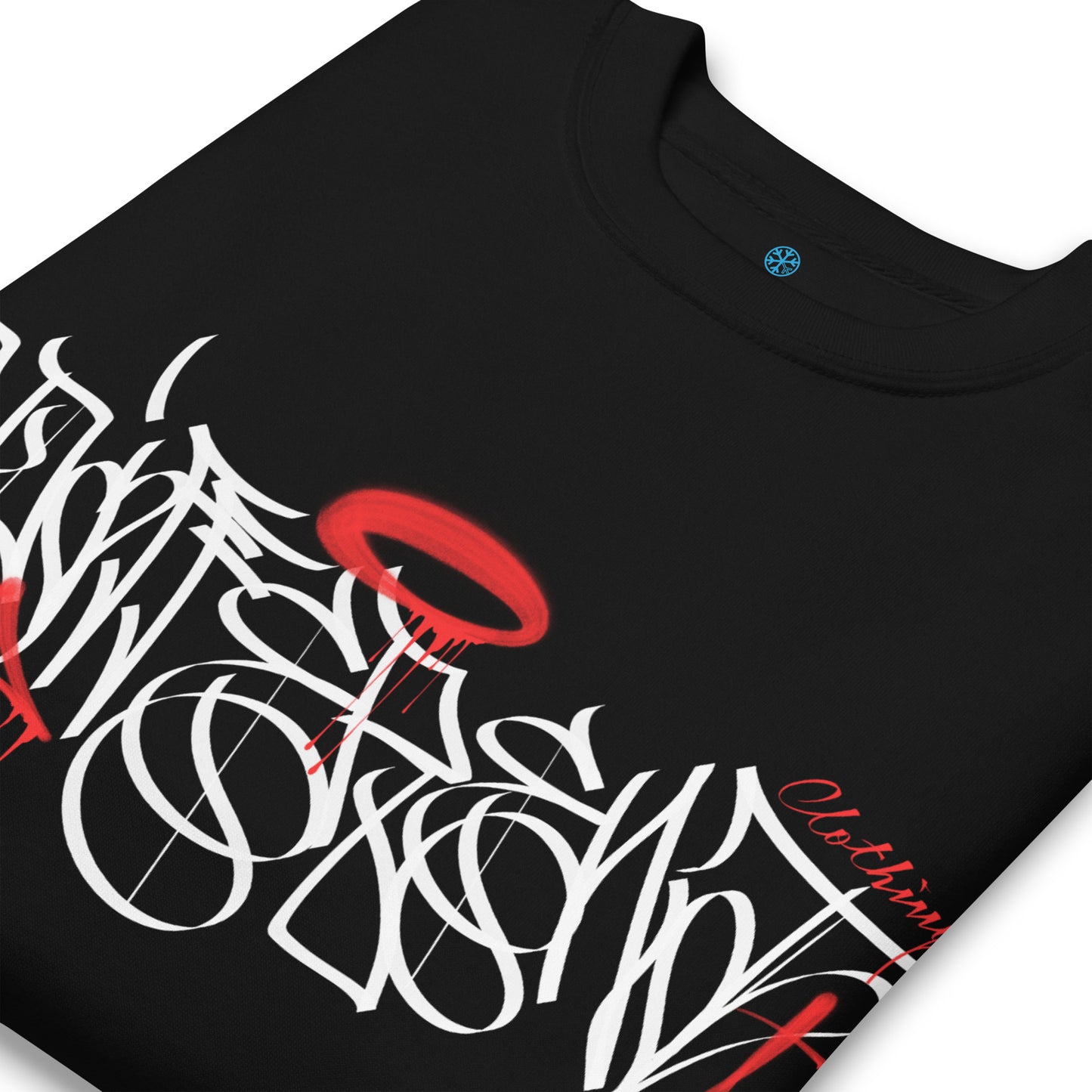 Black-Caos One Collab Graffiti Sweatshirt from B.Different Clothing, detail, graffiti-inspired streetwear