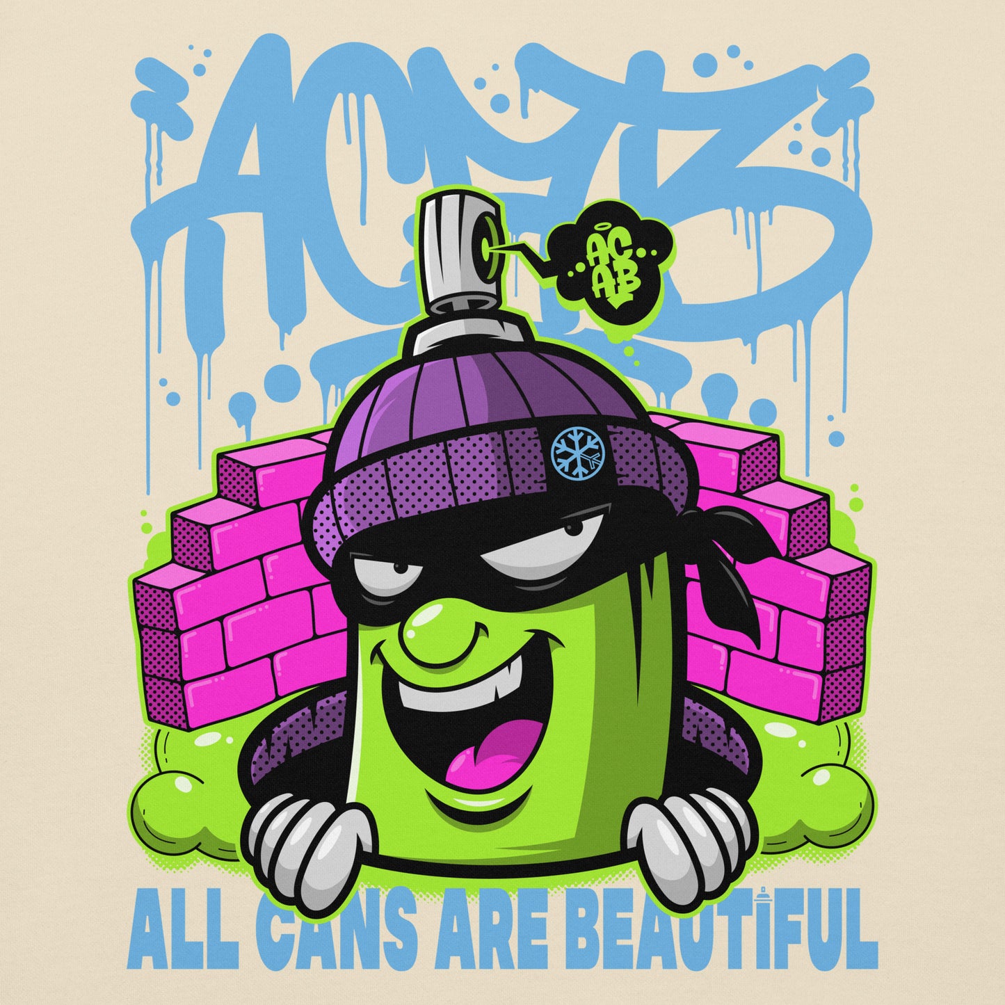 Beige-ACAB Graffiti Character Sweatshirt from B.Different Clothing, graphic, graffiti-inspired streetwear