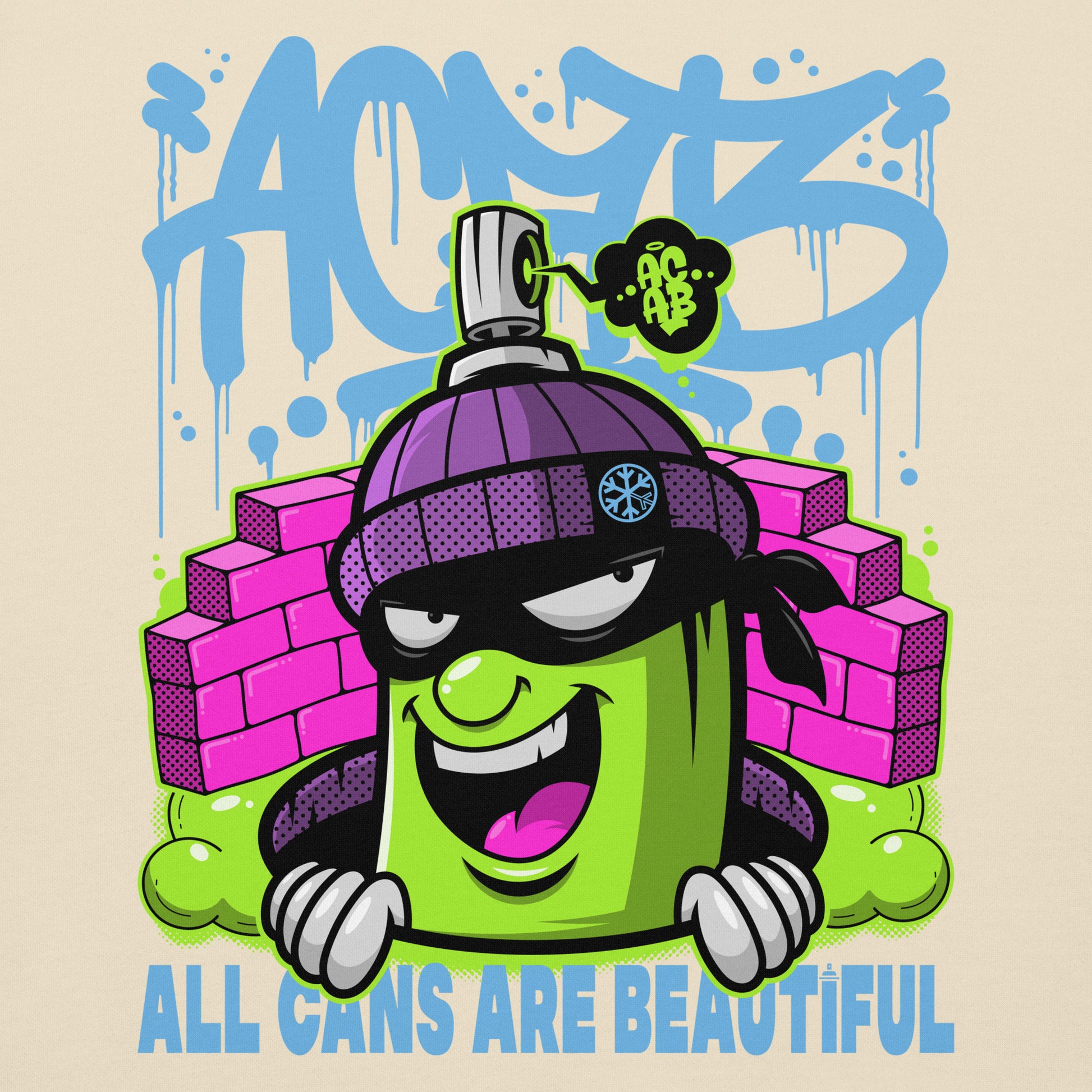 Beige-ACAB Graffiti Character Sweatshirt from B.Different Clothing, graphic, graffiti-inspired streetwear