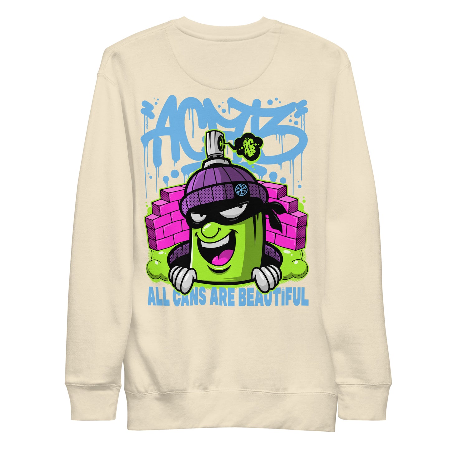 Beige-ACAB Graffiti Character Sweatshirt from B.Different Clothing, back view, graffiti-inspired streetwear