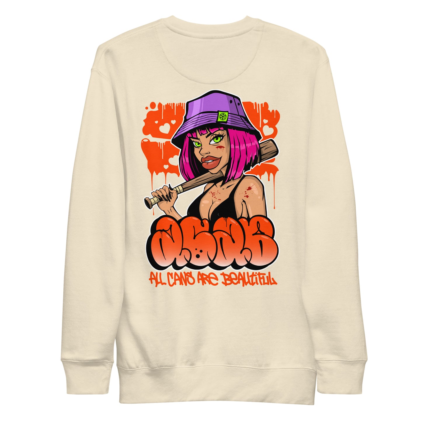 Beige-ACAB Girl Graffiti Sweatshirt from B.Different Clothing, back view, graffiti-inspired streetwear
