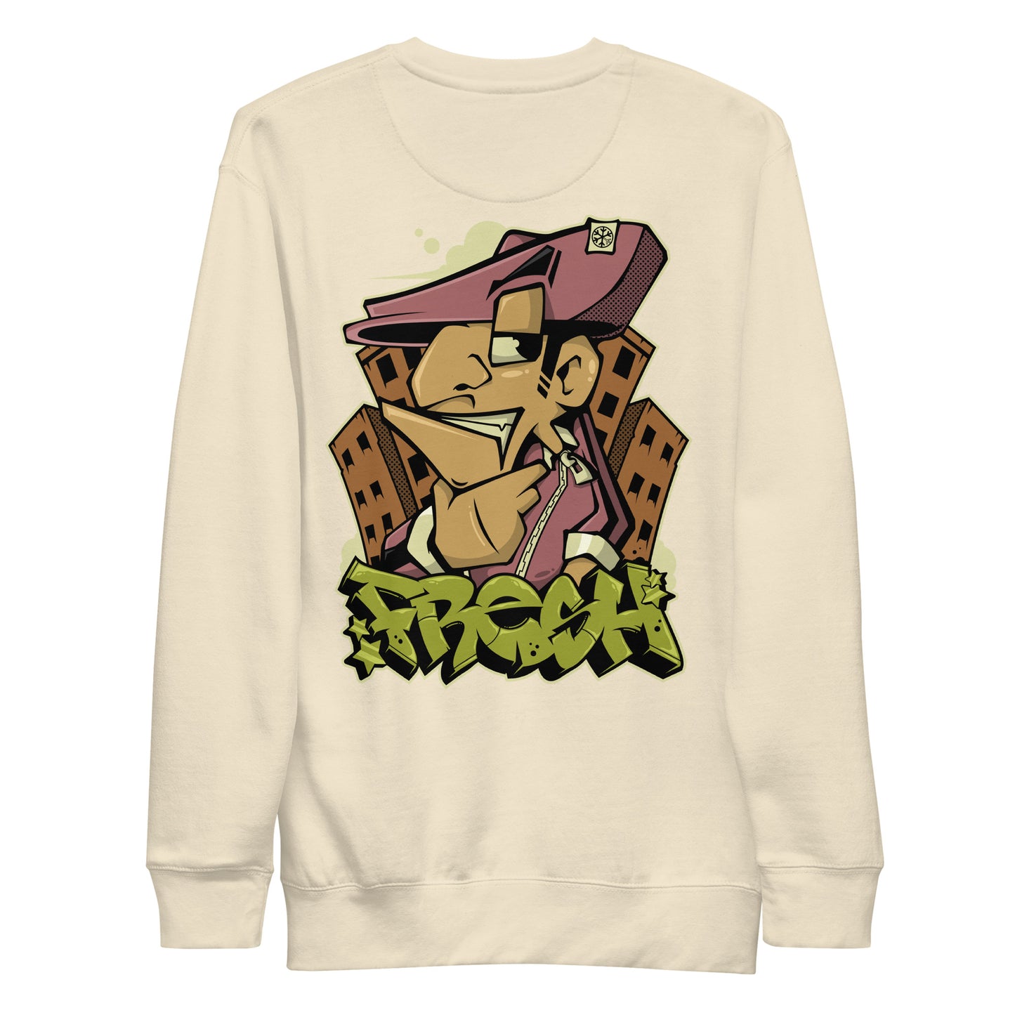 Beige-Fresh Graffiti Character Sweatshirt from B.Different Clothing, back view, graffiti-inspired streetwear