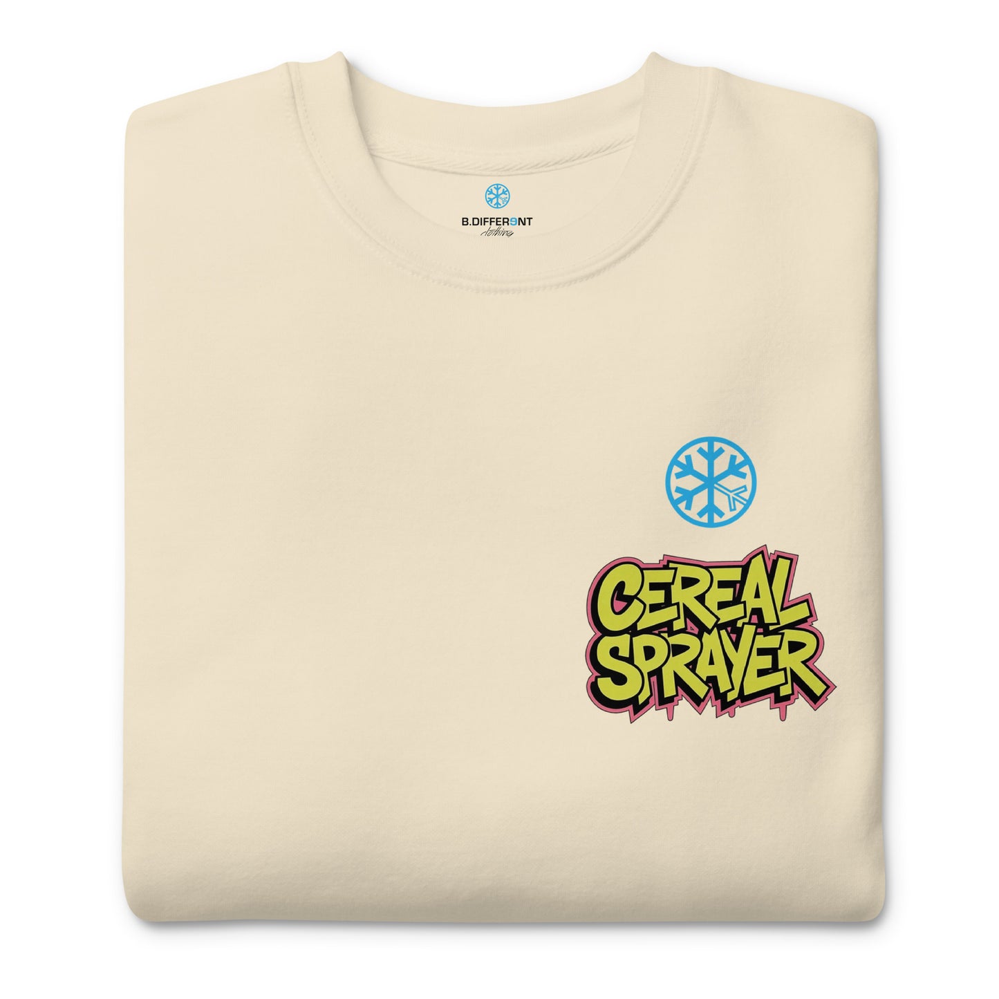 folded Cereal Sprayer Graffiti sweatshirt beige B.Different Clothing graffiti street art inspired streetwear brand