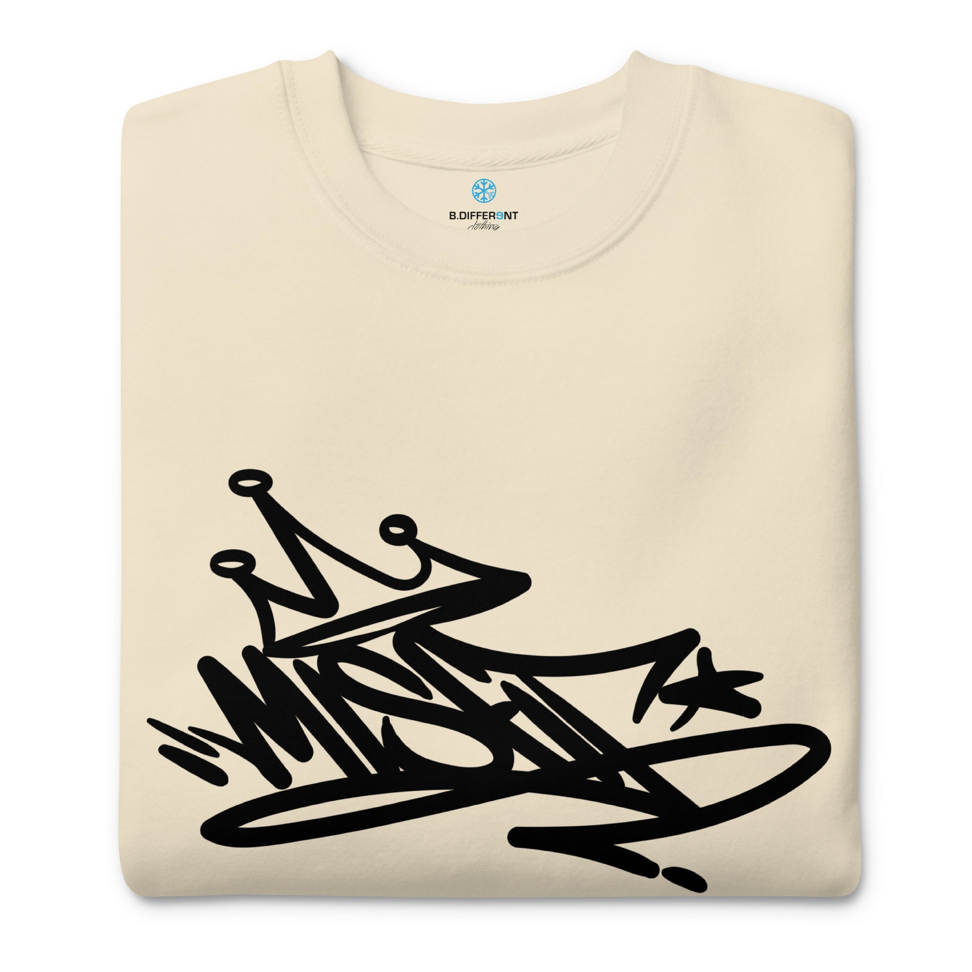 folded Misfit Graffiti Tag Sweatshirt beige B.Different Clothing graffiti street art inspired streetwear brand