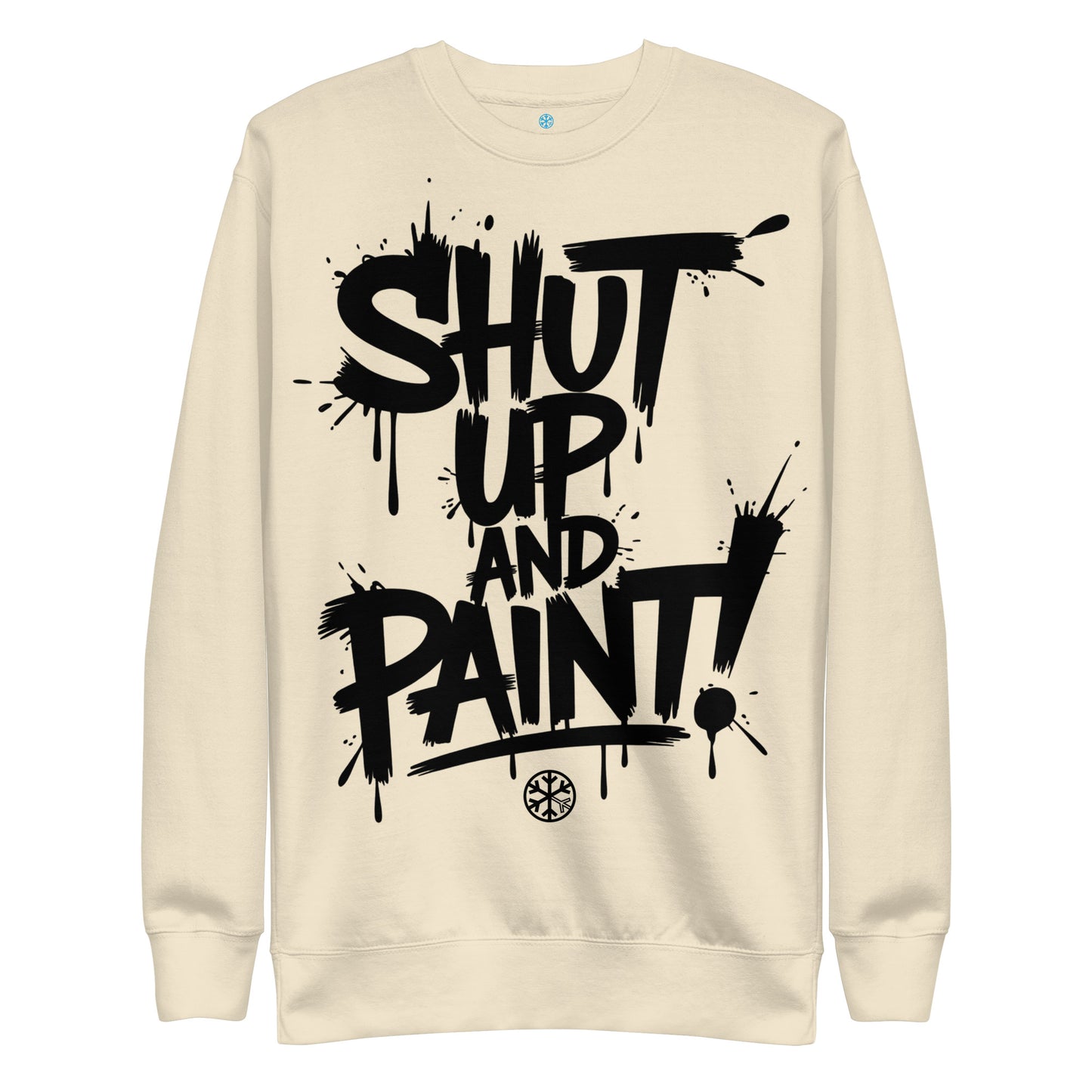 Beige-Shut Up and Paint Graffiti Sweatshirt from B.Different Clothing, front view, graffiti-inspired streetwear