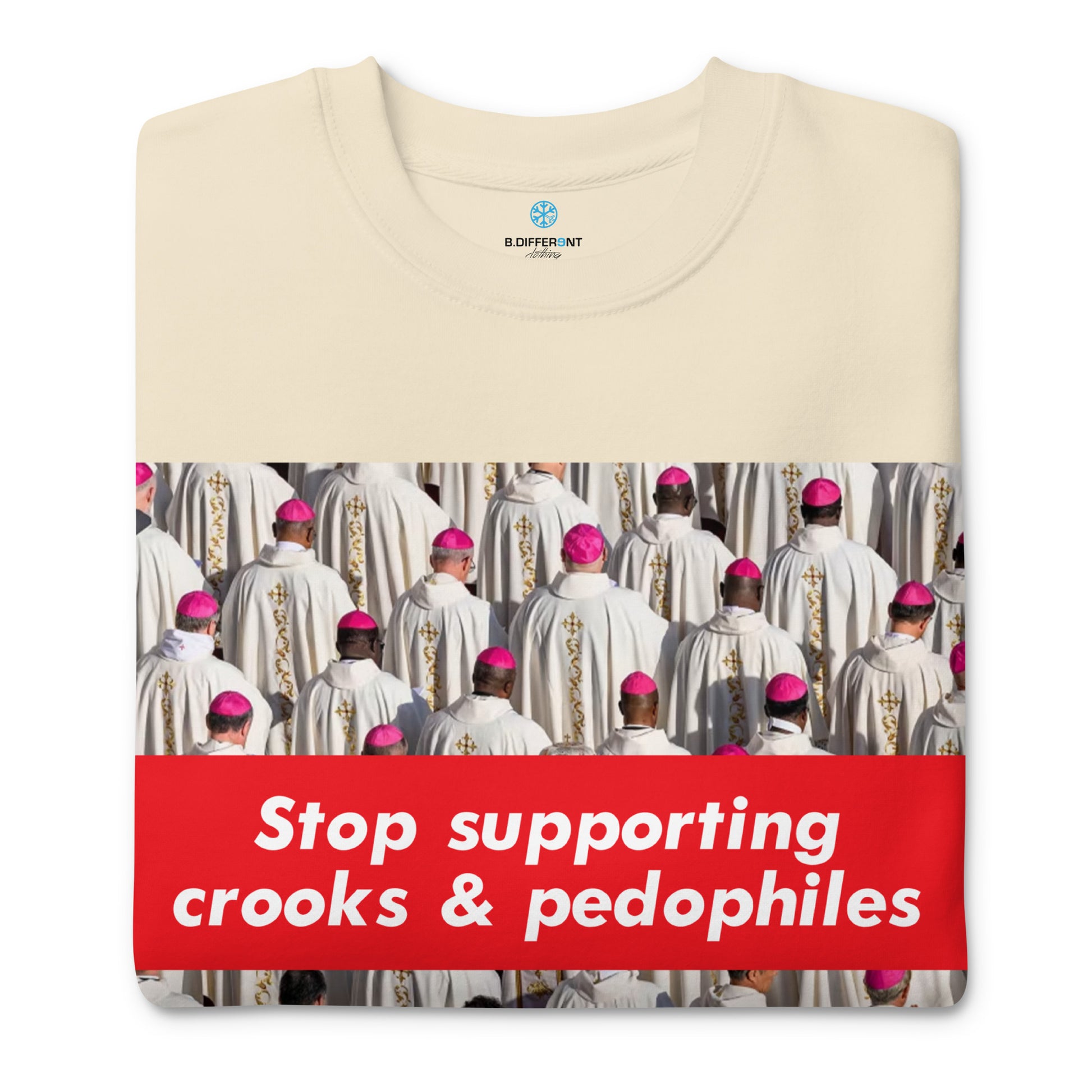 Beige-Vatican Crooks Sweatshirt from B.Different Clothing, folded, graffiti-inspired streetwear