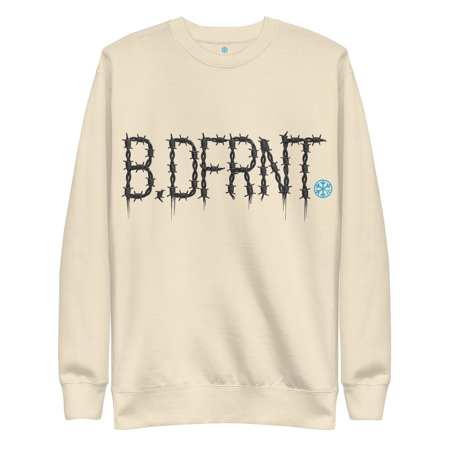 Beige-B.DFRNT Barbed Wire Sweatshirt from B.Different Clothing, front view, graffiti-inspired streetwear