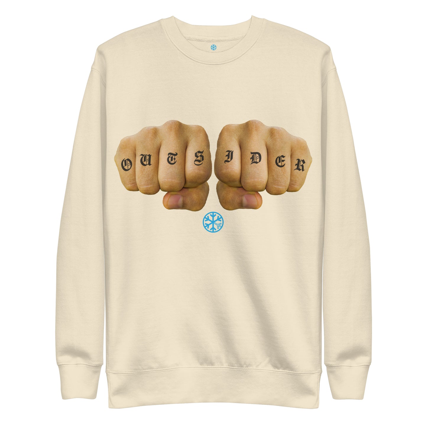 Beige-Outsider Tattoo Sweatshirt from B.Different Clothing, front view, graffiti-inspired streetwear