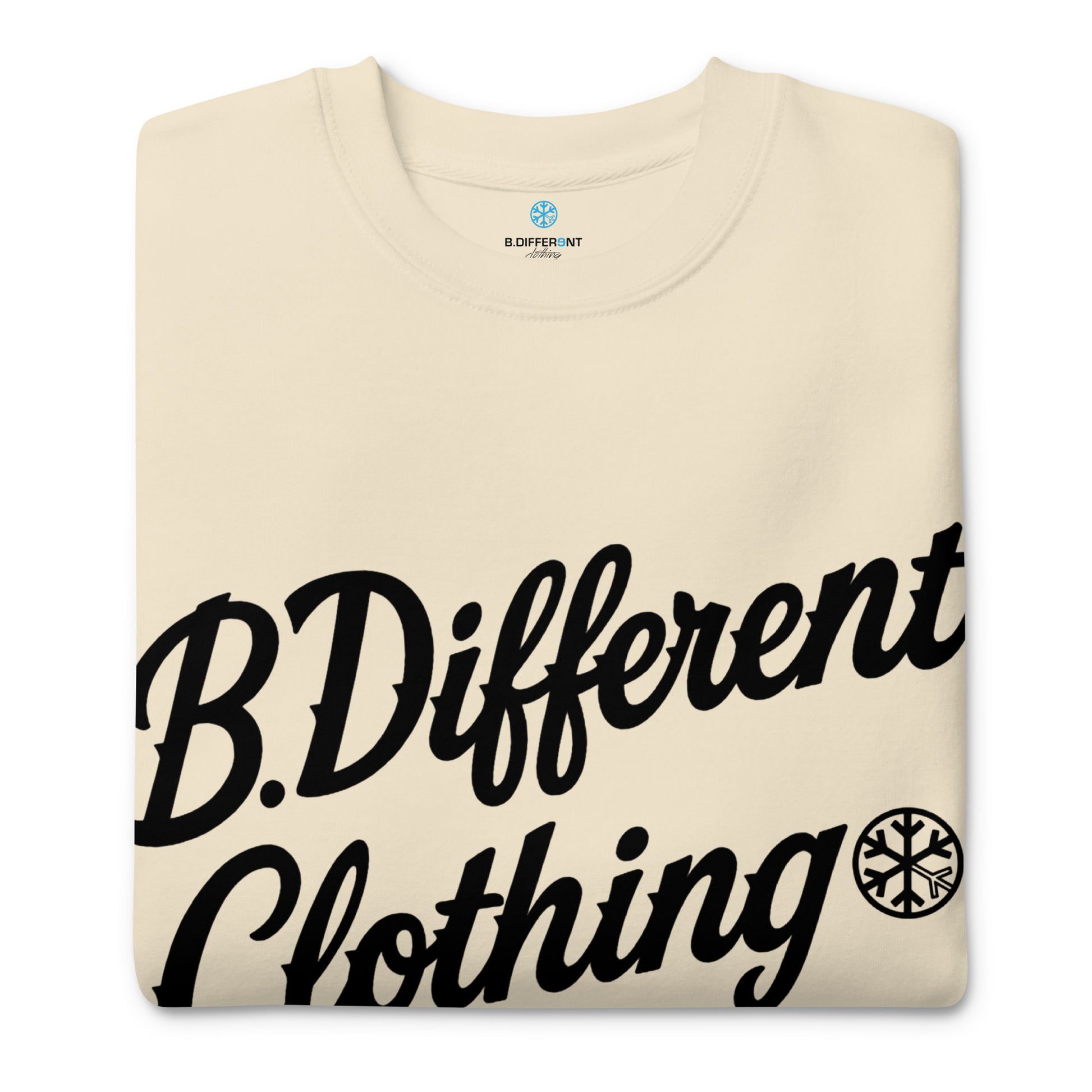 Beige-The League Sweatshirt from B.Different Clothing, folded, graffiti-inspired streetwear