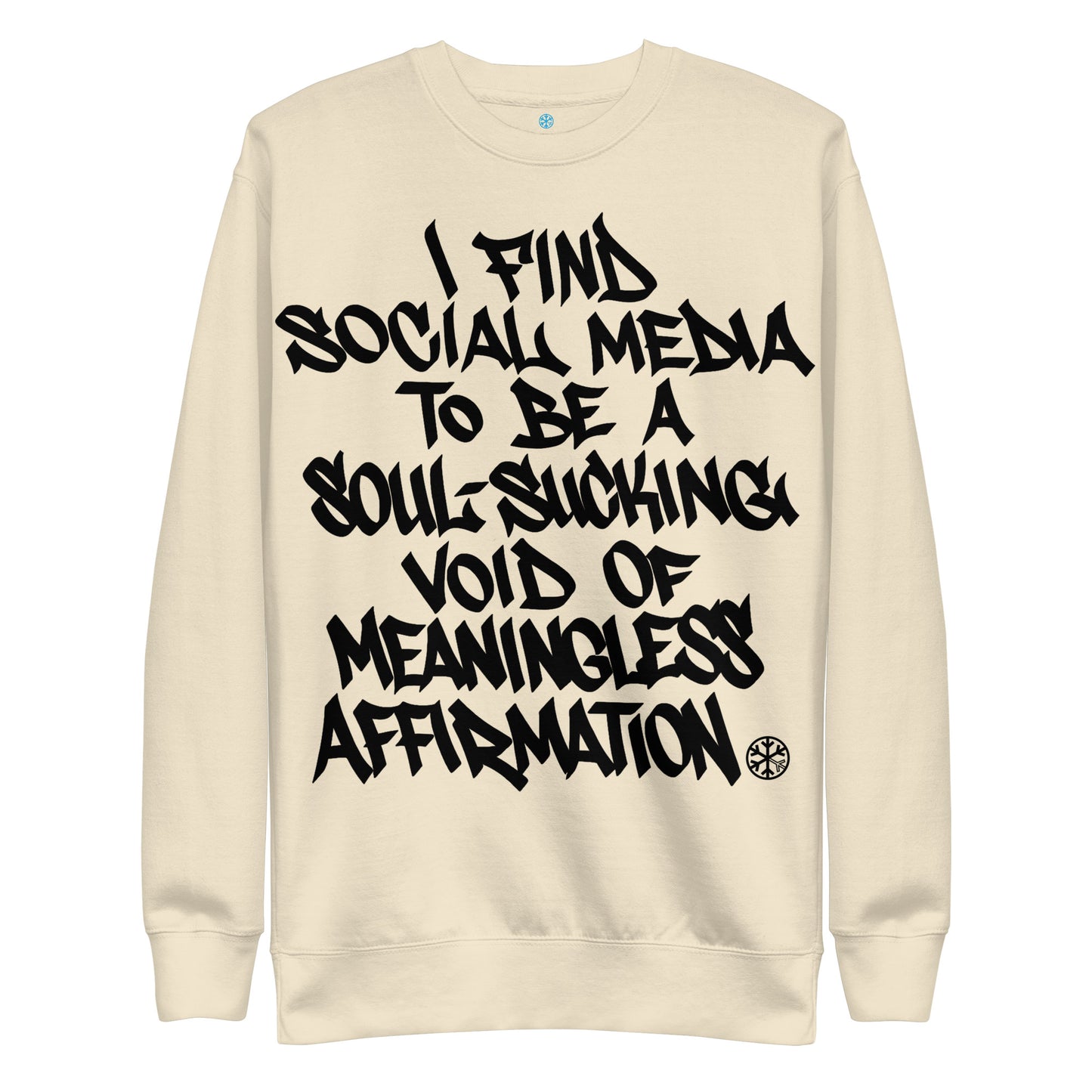 Beige-Social Media Graffiti Tag Sweatshirt from B.Different Clothing, front view, graffiti-inspired streetwear