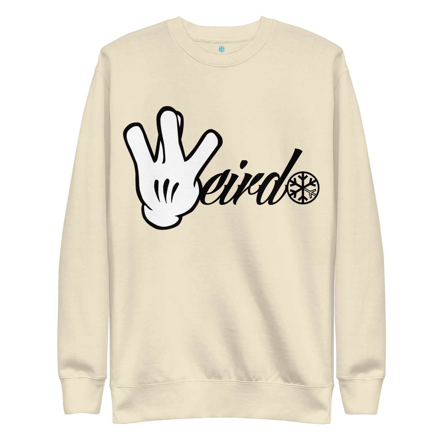 Beige-Weirdo Hand Sign Sweatshirt from B.Different Clothing, front view, graffiti-inspired streetwear