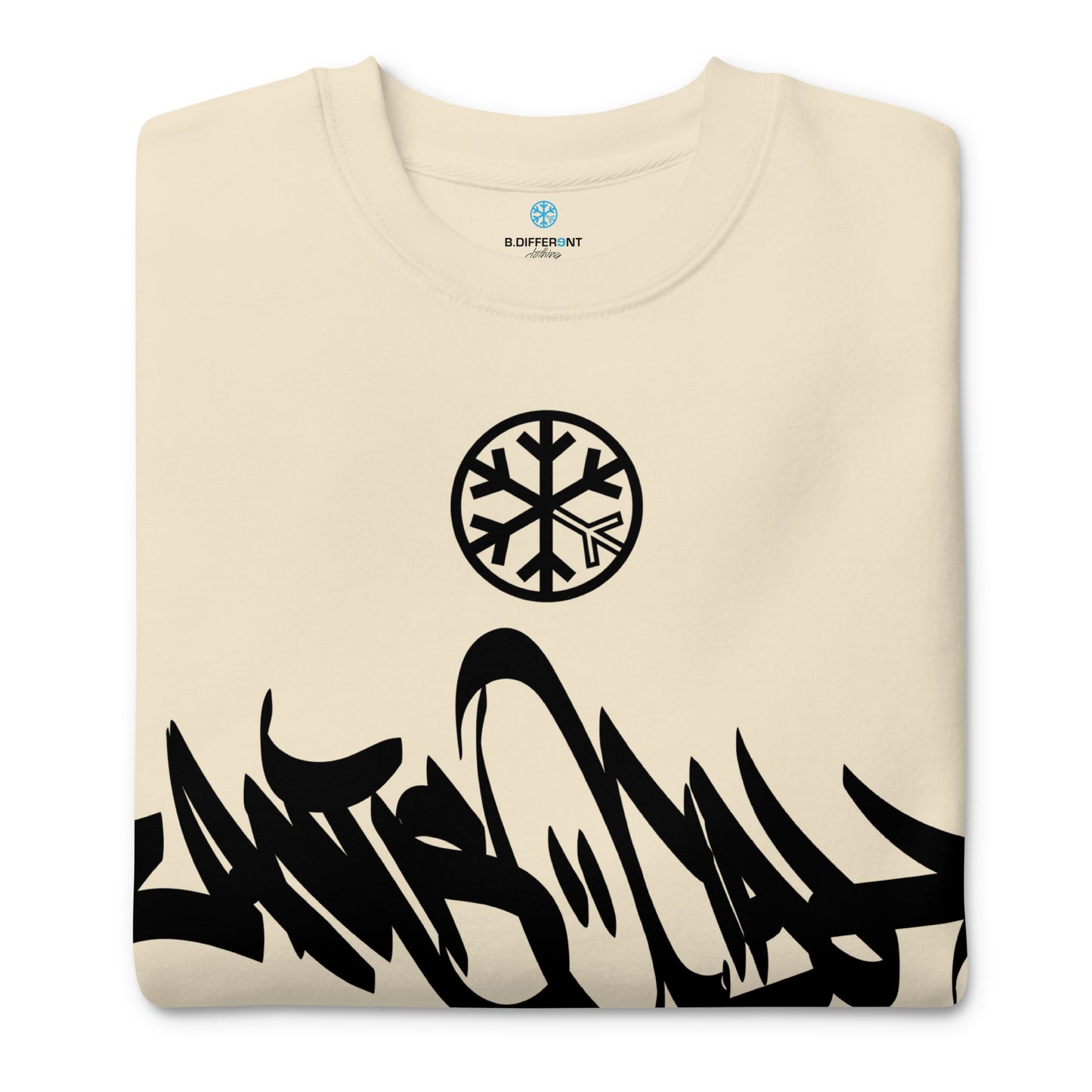 Beige-Antisocial Graffiti Tag Sweatshirt from B.Different Clothing, folded, graffiti-inspired streetwear