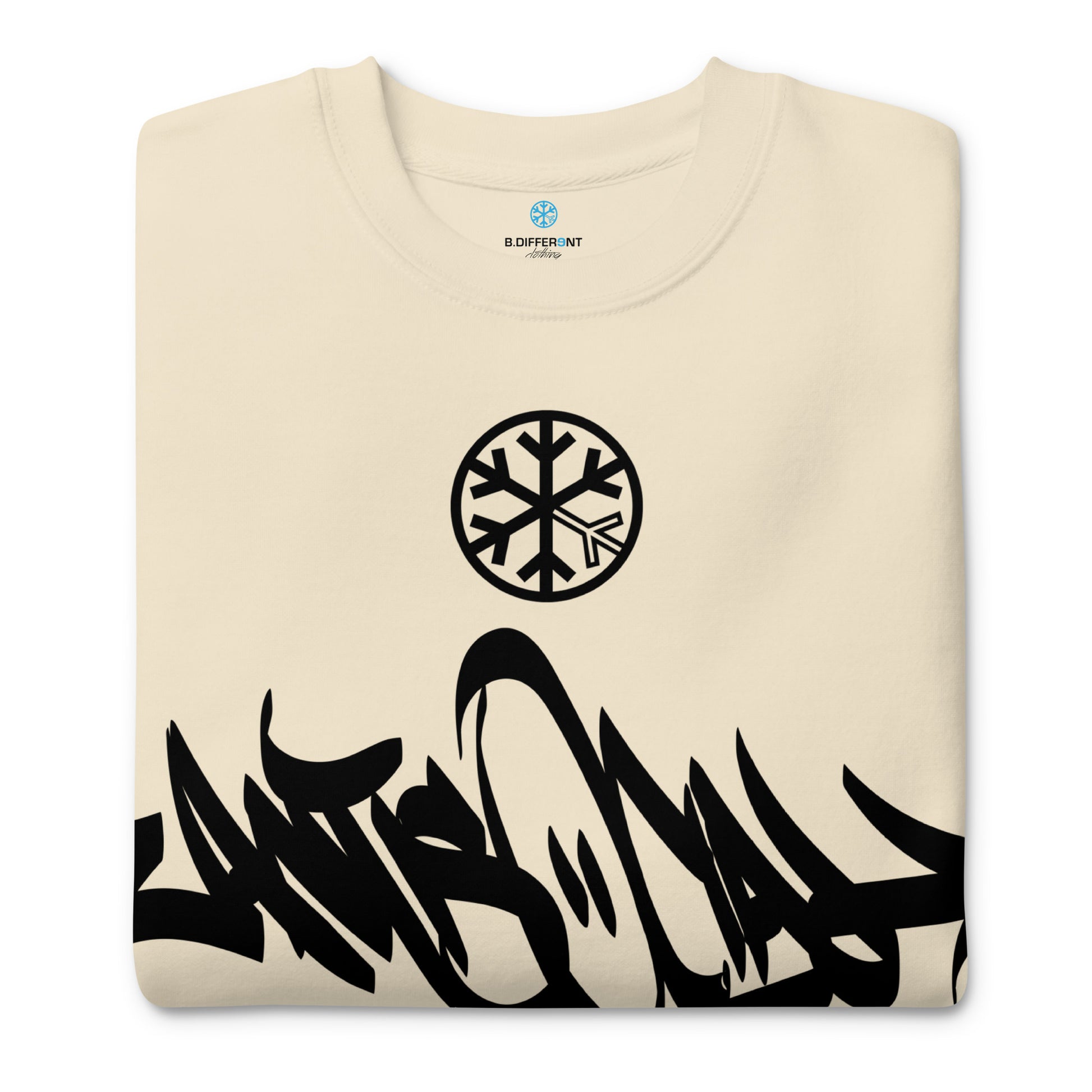 Beige-Antisocial Graffiti Tag Sweatshirt from B.Different Clothing, folded, graffiti-inspired streetwear
