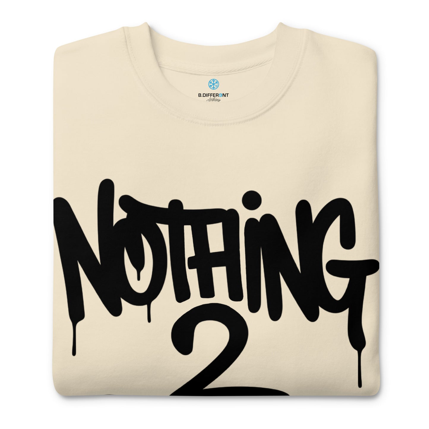 Beige-Nothing 2 Obey Graffiti Sweatshirt from B.Different Clothing, folded, graffiti-inspired streetwear