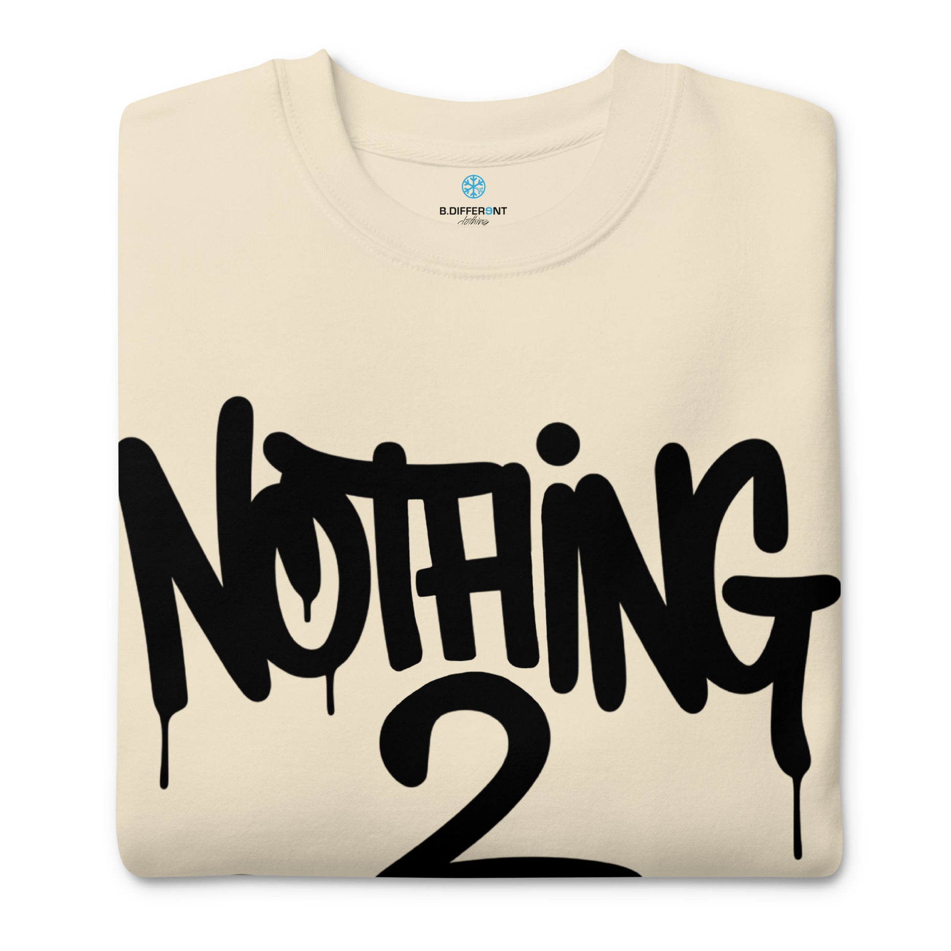 Beige-Nothing 2 Obey Graffiti Sweatshirt from B.Different Clothing, folded, graffiti-inspired streetwear