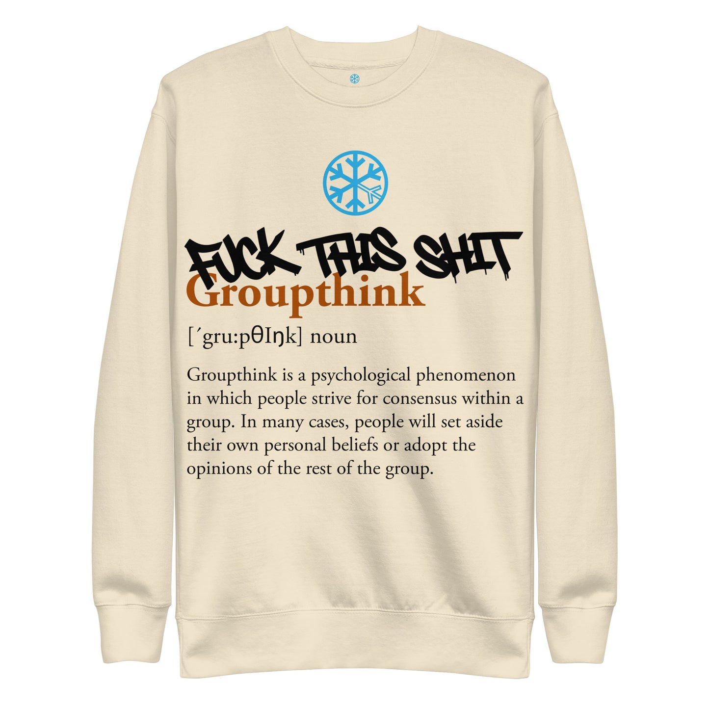 Beige-Groupthink Graffiti Sweatshirt from B.Different Clothing, front view, graffiti-inspired streetwearmockup