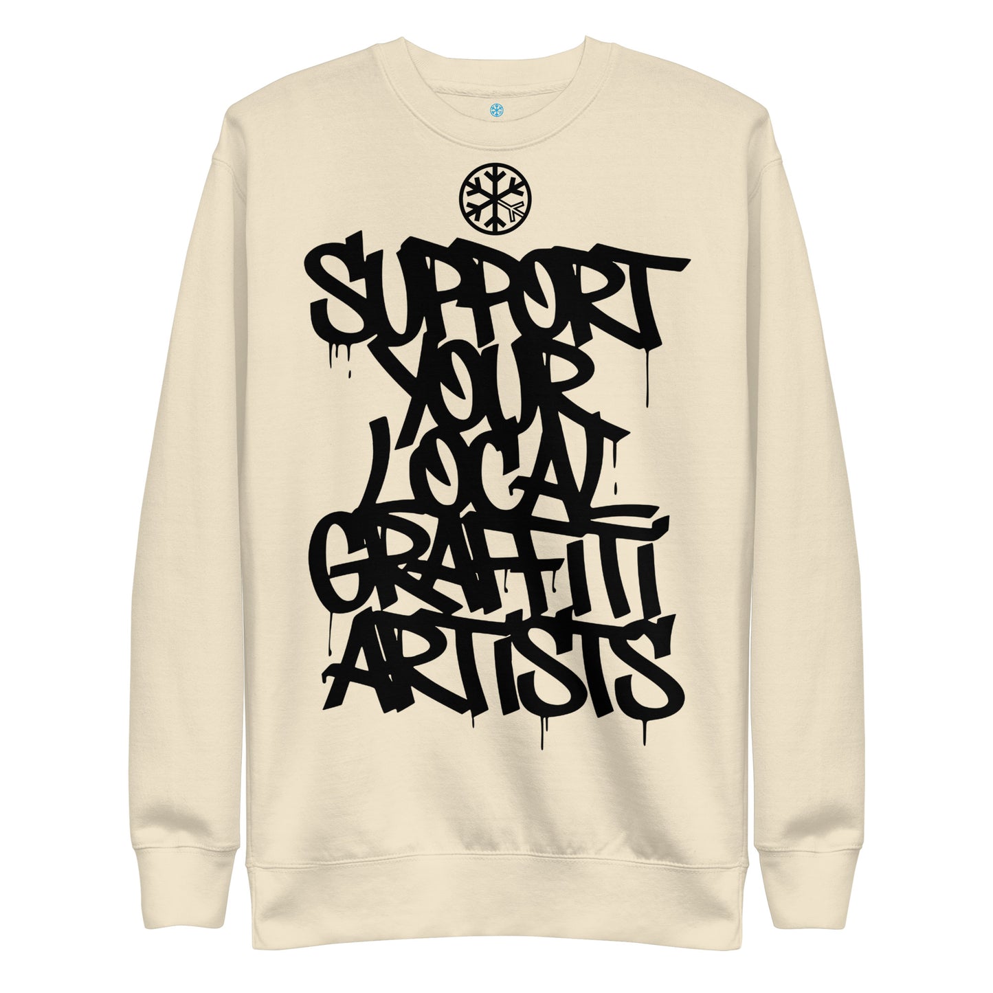 Beige-Support Your Local Graffiti Artists Sweatshirt from B.Different Clothing, front view, graffiti-inspired streetwear