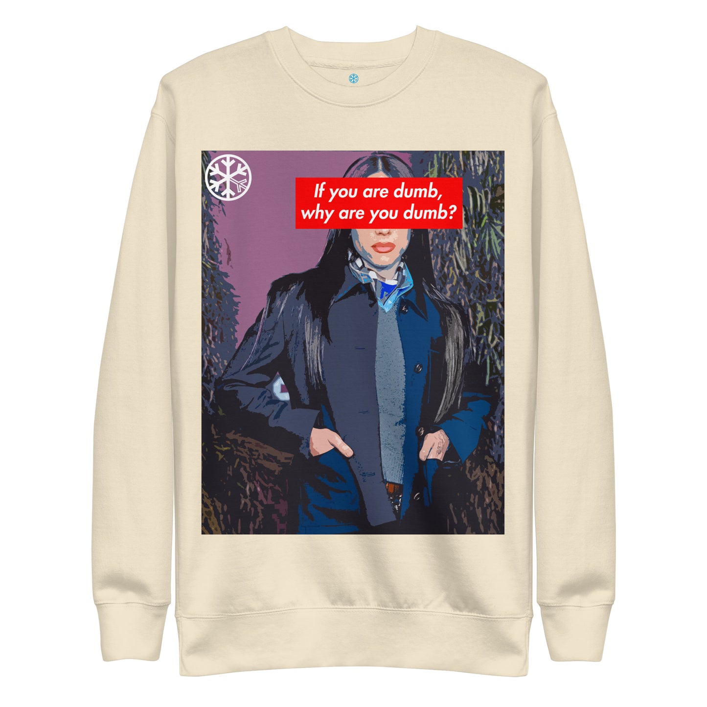 Beige-Why Are You Dumb Sweatshirt from B.Different Clothing, front view, graffiti-inspired streetwear