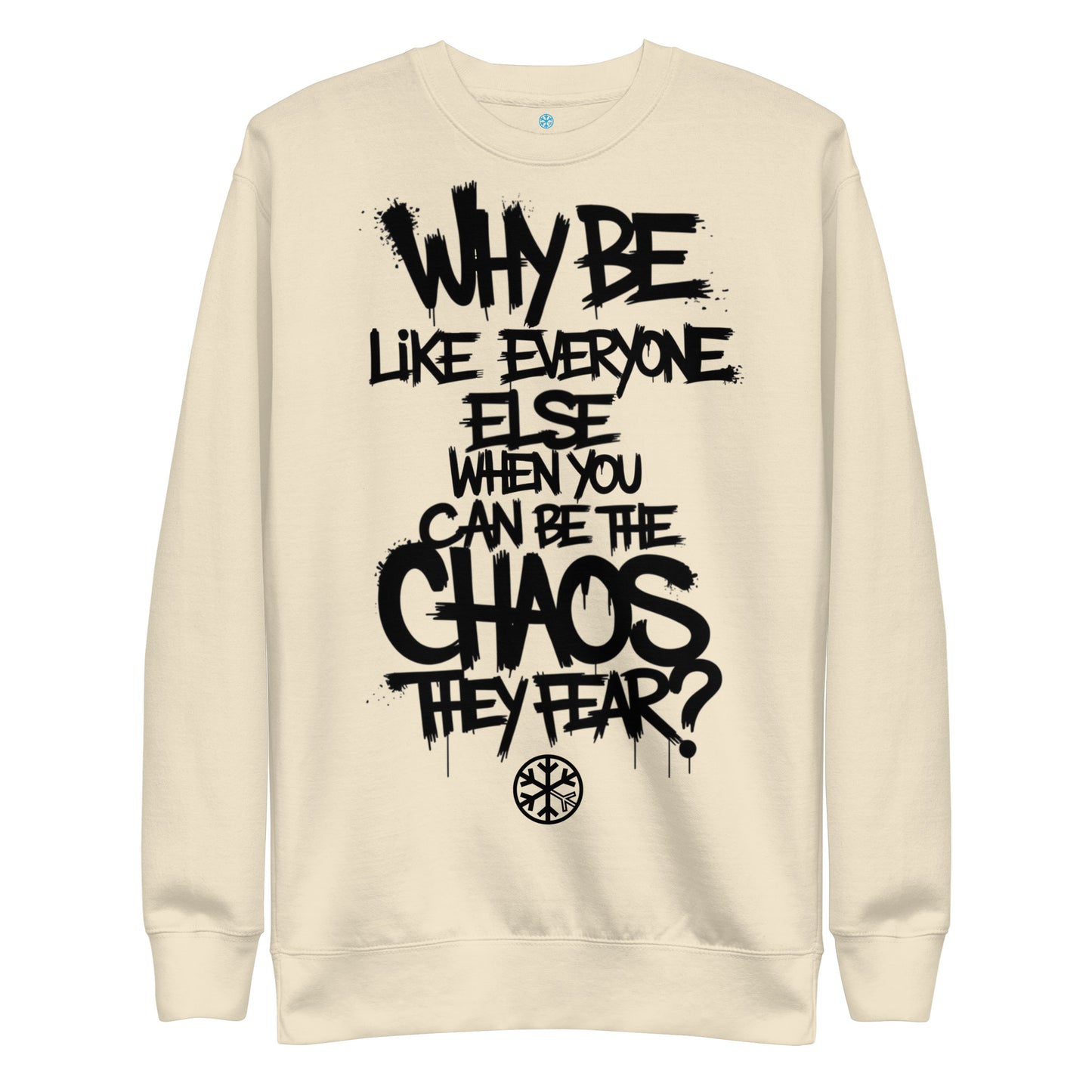 Beige-Chaos They Fear Graffiti Tag Sweatshirt from B.Different Clothing, front view, graffiti-inspired streetwear