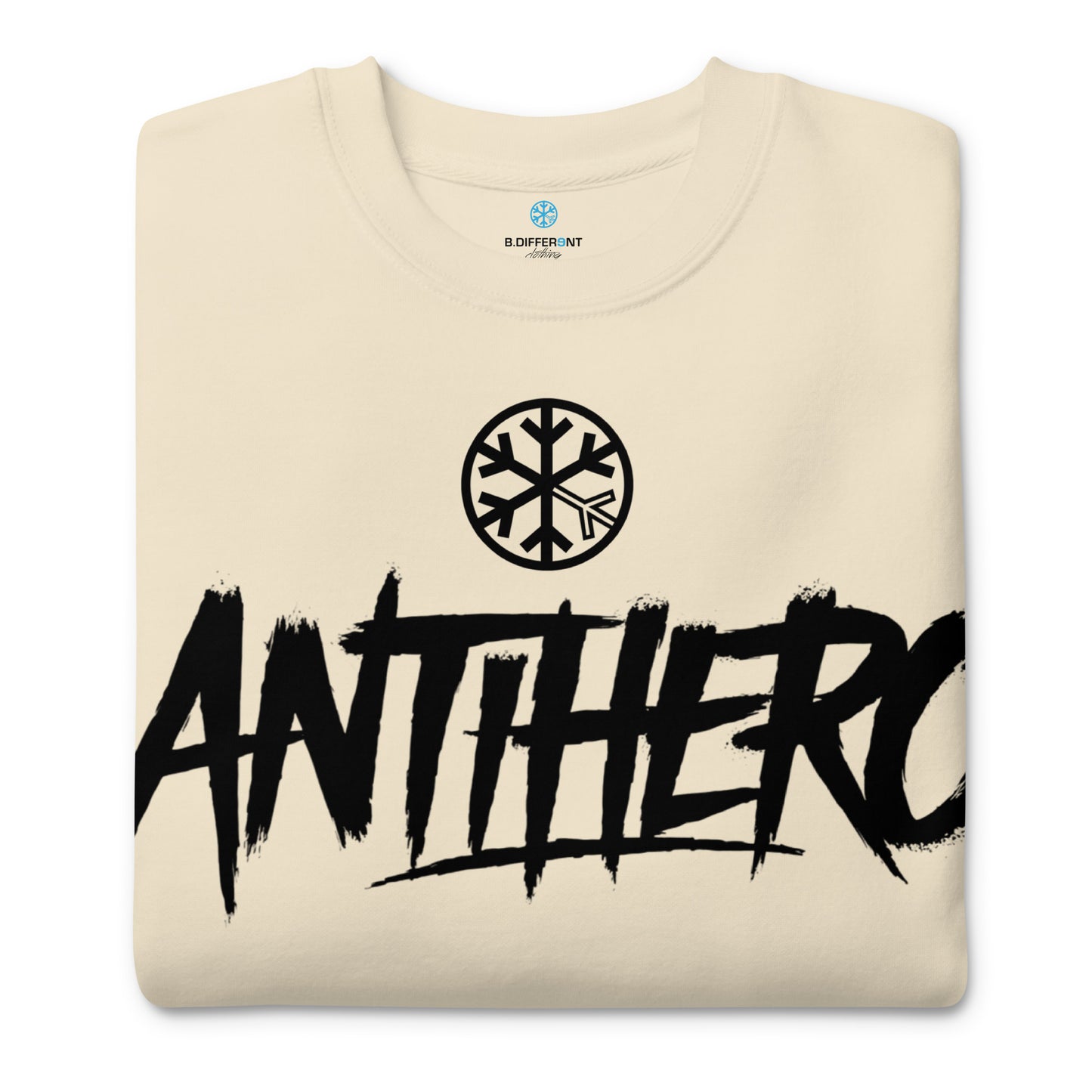 Beige-Antihero Graffiti Tag Sweatshirt from B.Different Clothing, folded, graffiti-inspired streetwear