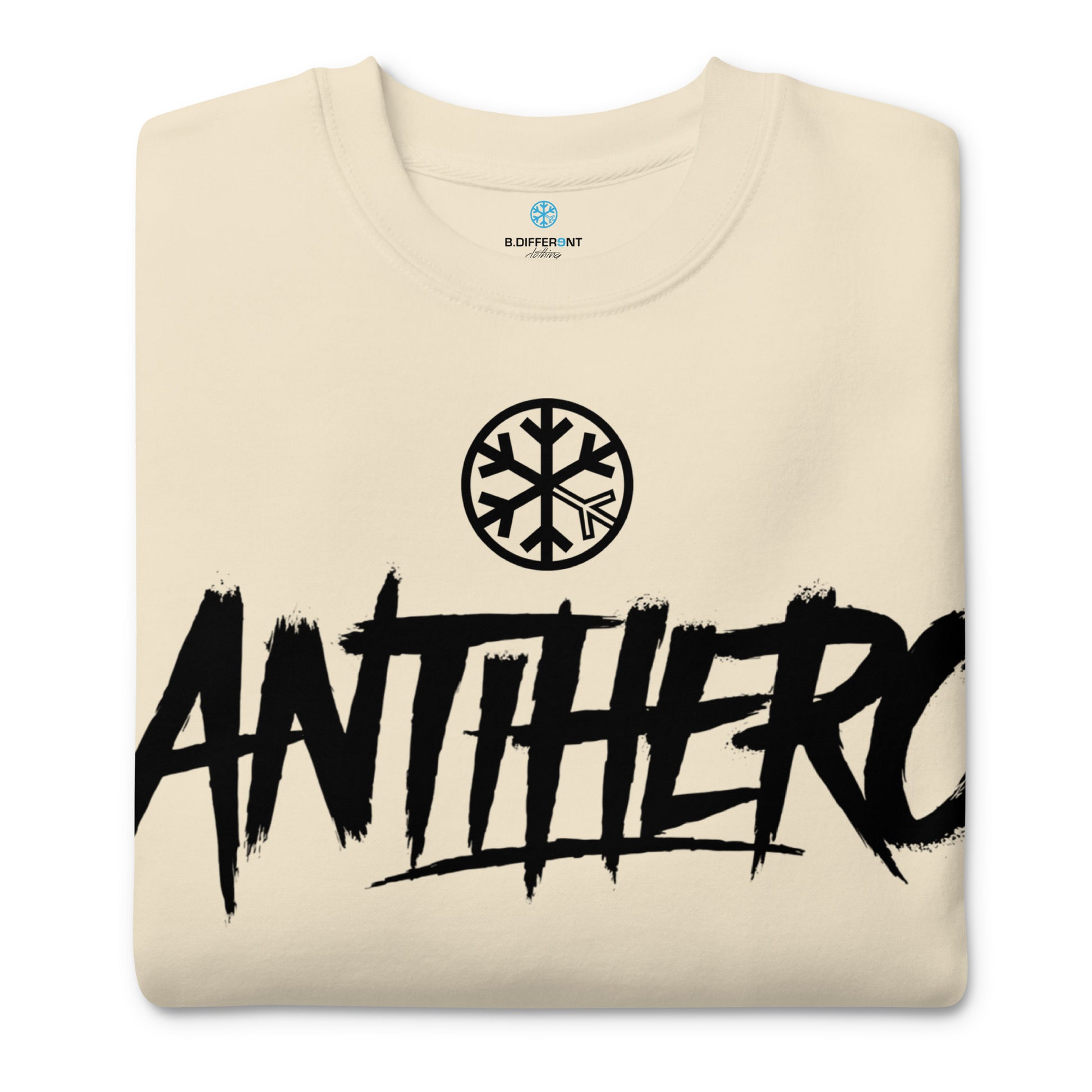 Beige-Antihero Graffiti Tag Sweatshirt from B.Different Clothing, folded, graffiti-inspired streetwear