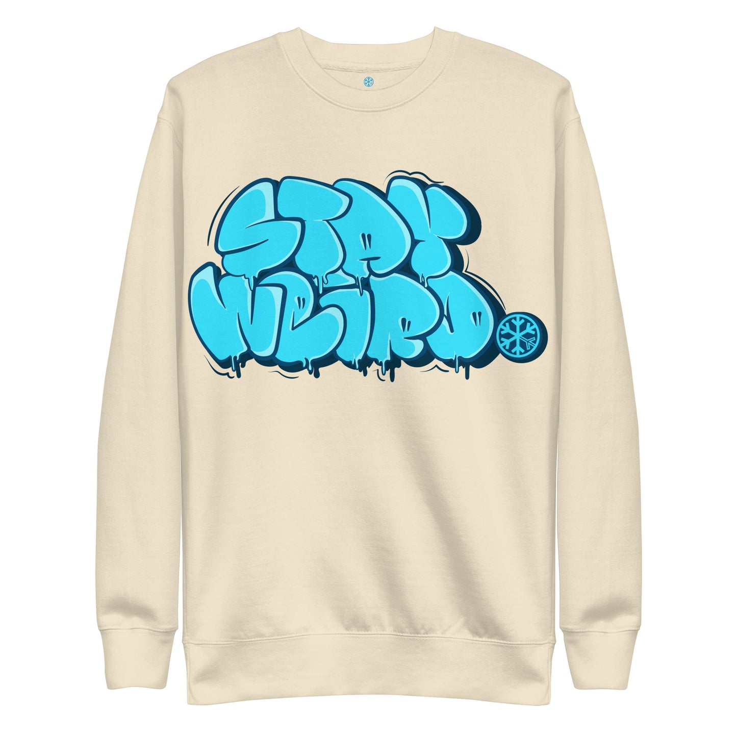 Beige-Stay Weird Graffiti Throw-up Sweatshirt from B.Different Clothing, front view, graffiti-inspired streetwear