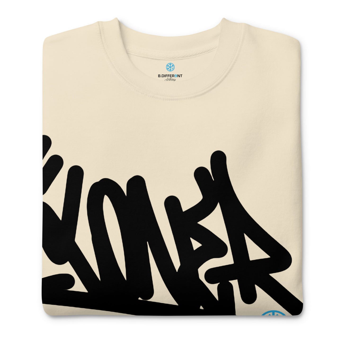 Beige-Loner Graffiti Tag Sweatshirt from B.Different Clothing, folded, graffiti-inspired streetwear