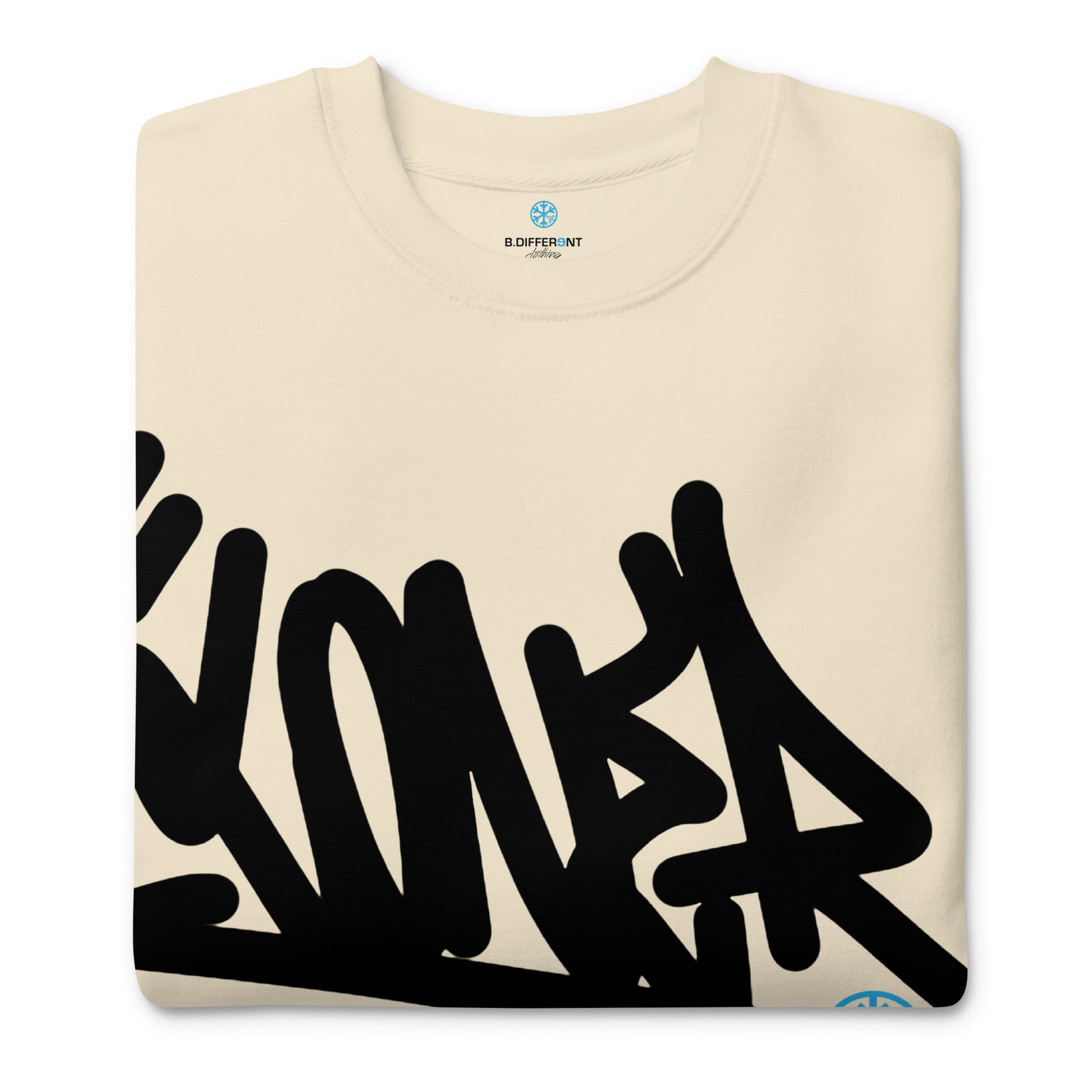 Beige-Loner Graffiti Tag Sweatshirt from B.Different Clothing, folded, graffiti-inspired streetwear