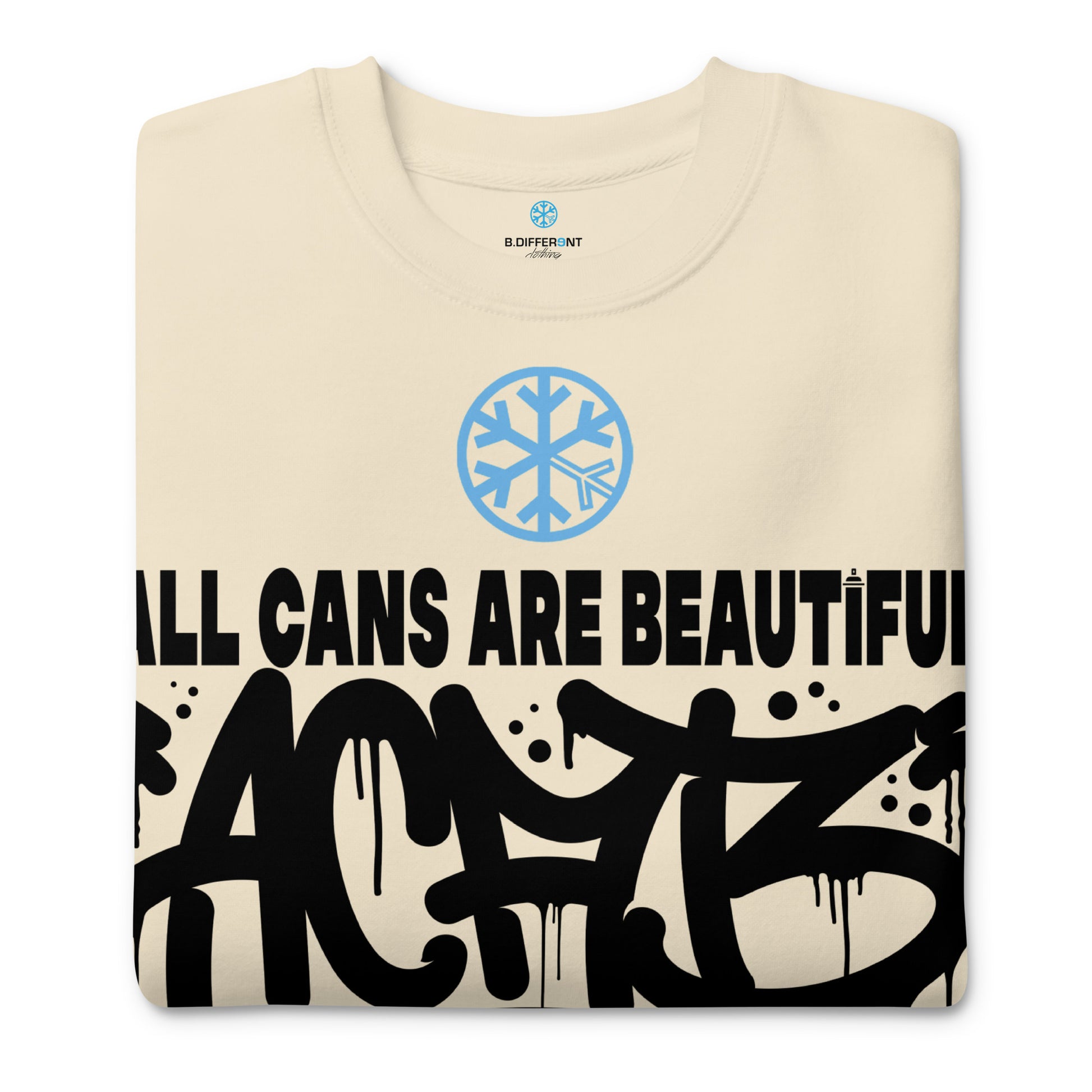 Beige-Acab Graffiti Tag Sweatshirt from B.Different Clothing, folded, graffiti-inspired streetwear