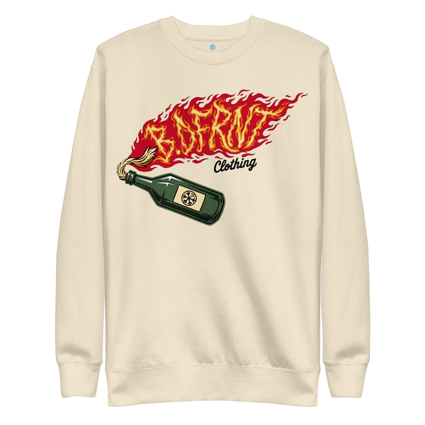 Beige-Molotov Graffiti Sweatshirt from B.Different Clothing, front view, graffiti-inspired streetwear