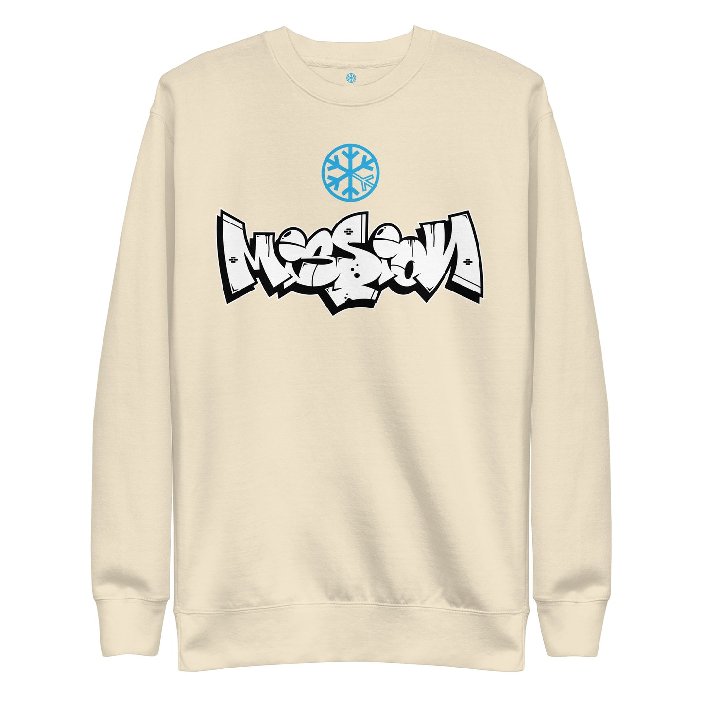 Beige-Mission Graffiti Piece Sweatshirt from B.Different Clothing, front view, graffiti-inspired streetwear