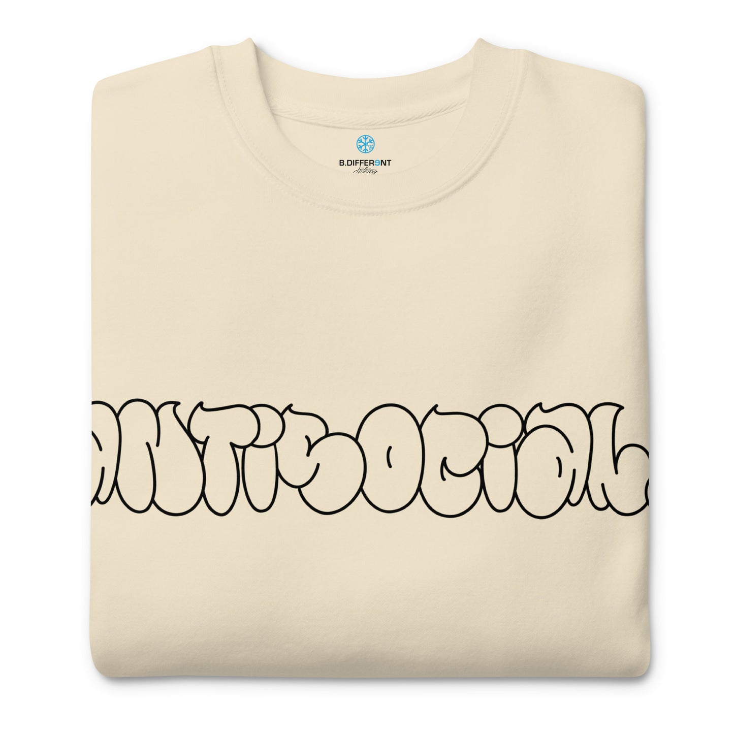 Beige-Antisocial Graffiti Hollow Sweatshirt from B.Different Clothing, folded, graffiti-inspired streetwear